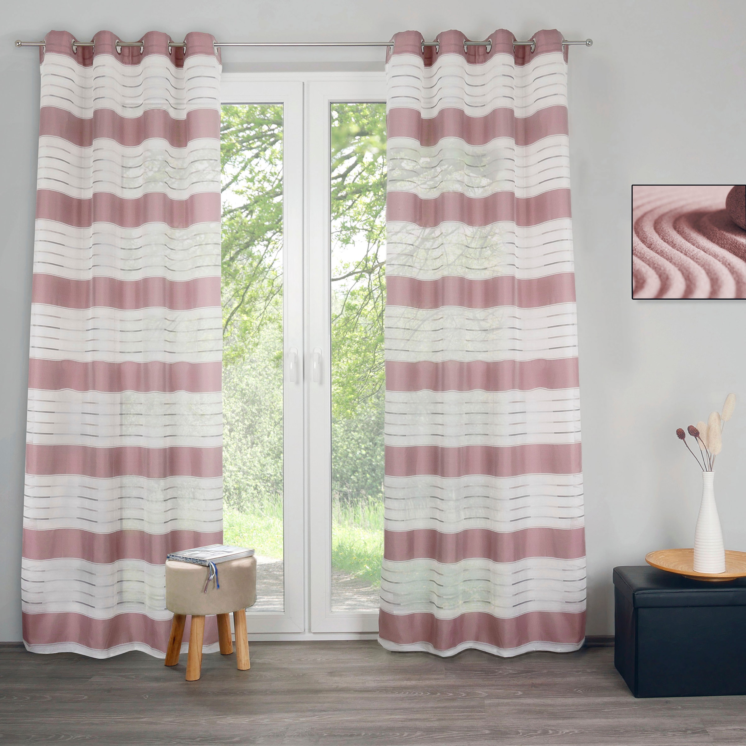 Image of decolife Gardine "Estelle" Ösen 1 Stk. tlg. Ösenschal mit Blockstreifen weiss