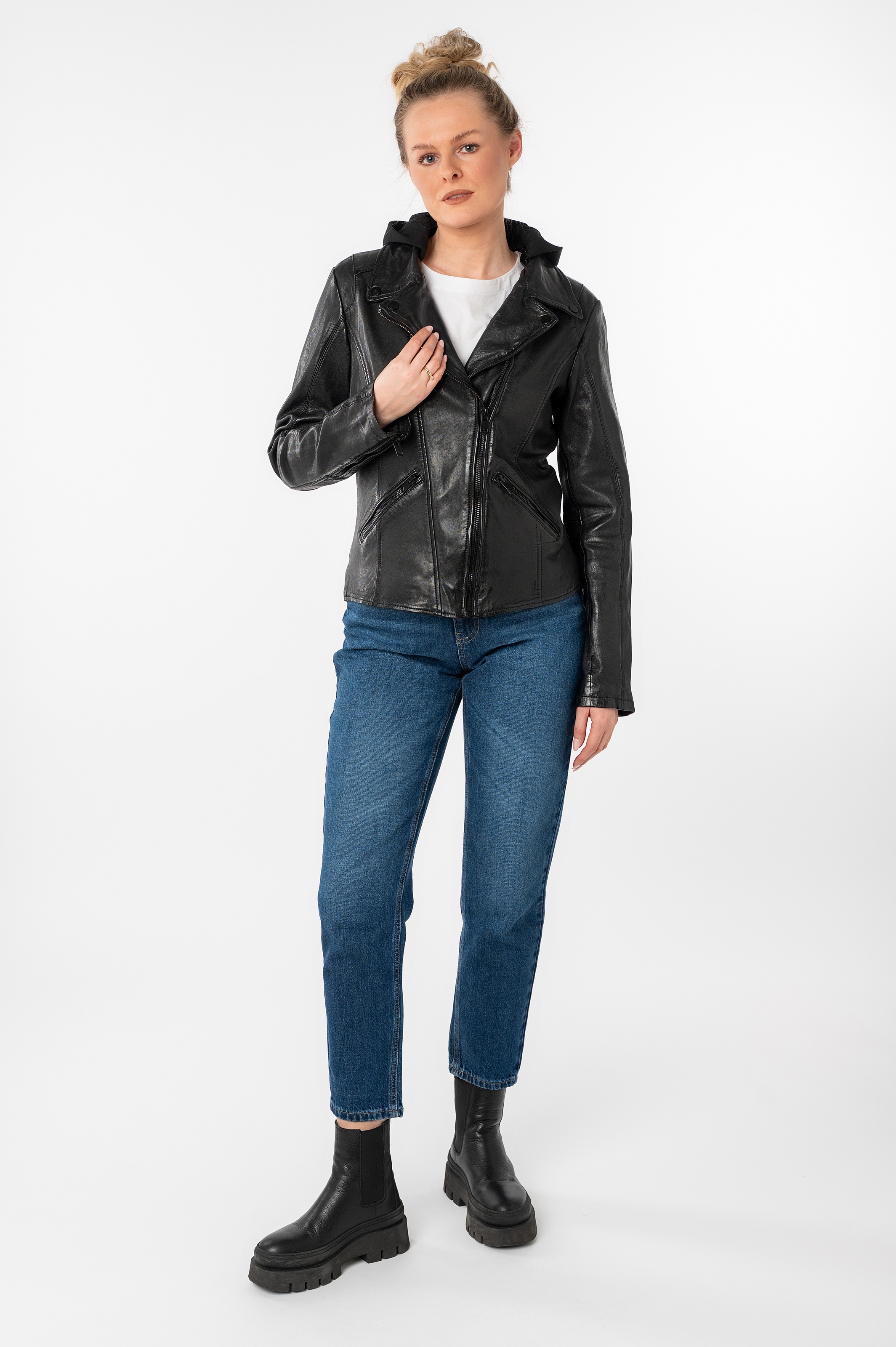 Mauritius Lederjacke »MWTary SF«, mit Kapuze, mit Jerseykapuze und Reverskragen, Slim Fit