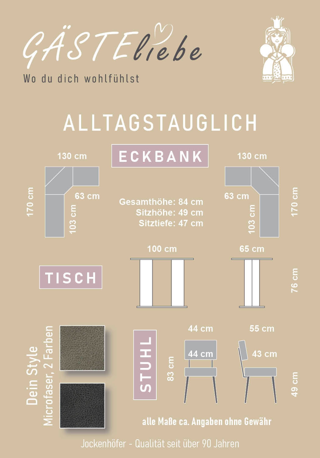 GOODproduct Ensemble de bancs d'angle »Theo (Set, 4-tlg. Tisch, Bank und 2 Stühle) 2 Farben wählbar« Bank links/rechts montierbar, mit Stauraum, Stühle im 2er Set