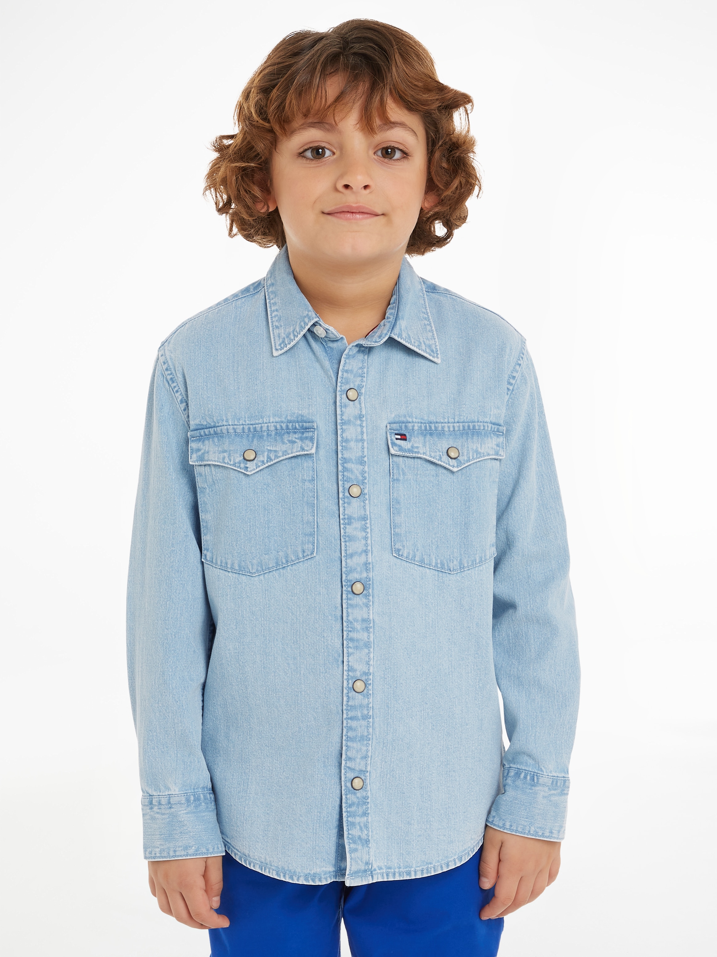 Langarmhemd »DENIM SHIRT LS«, Kinder bis 16 Jahre mit Logostickerei