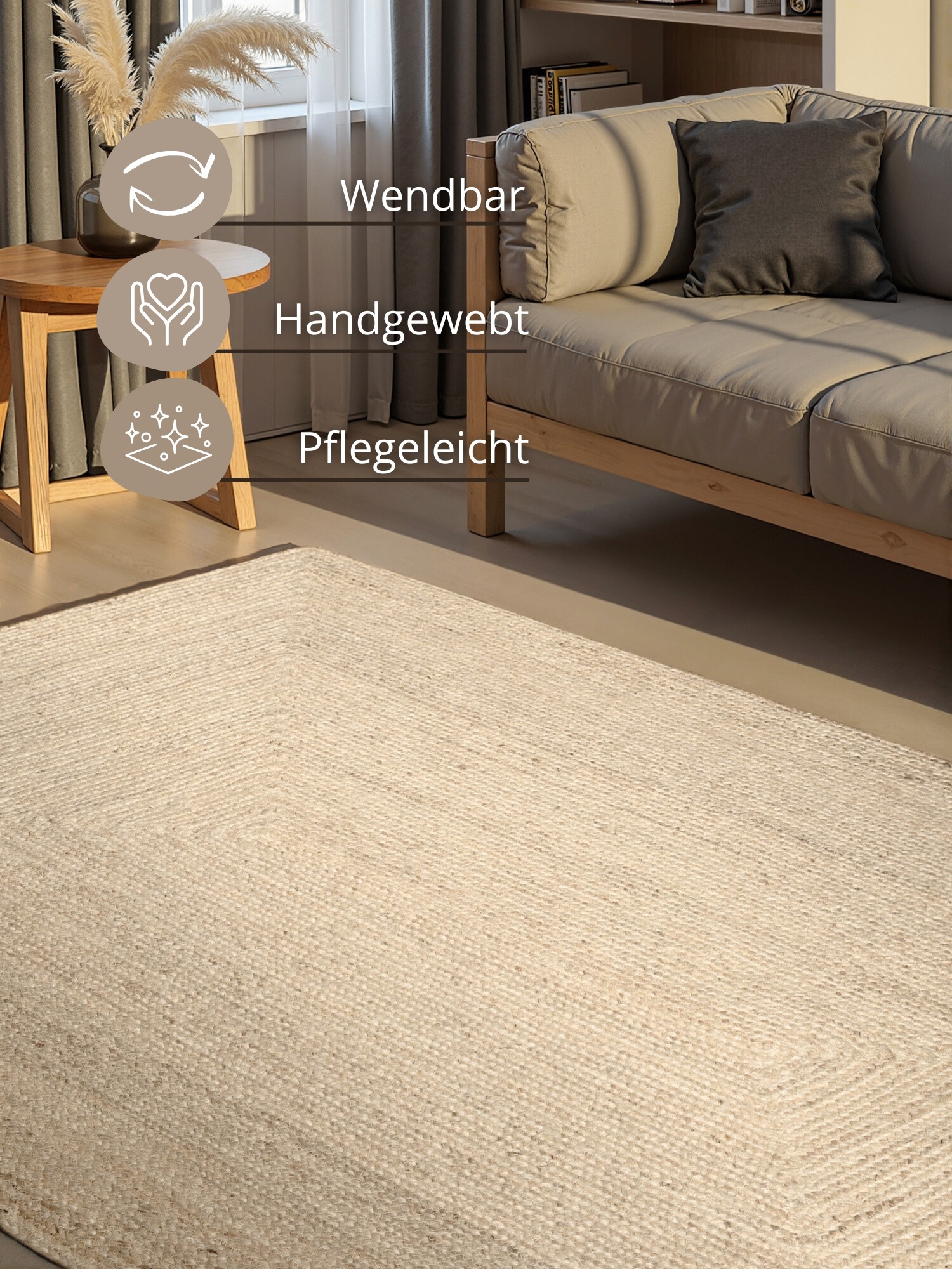 HANSE Home Tapis »Juteteppich Teppich Juno« Rectangulaire 9 mm Höhe jute, forme, fait main, tapis de salon, tapis naturel, salon