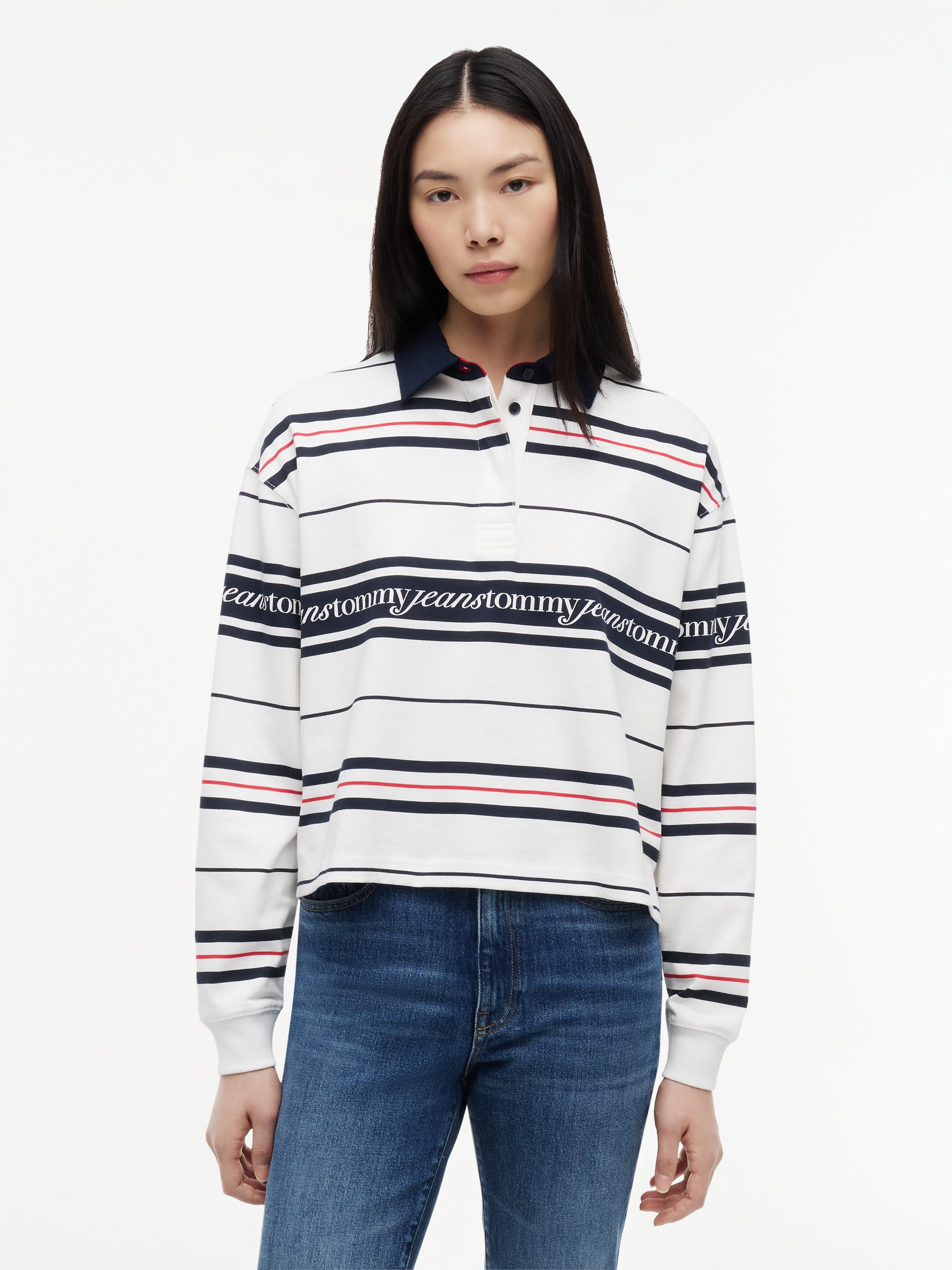 Image of Tommy Jeans Sweatshirt "TJW RLX SCRIPT RUGBY", Baumwolle, relaxed fit, Polokragen