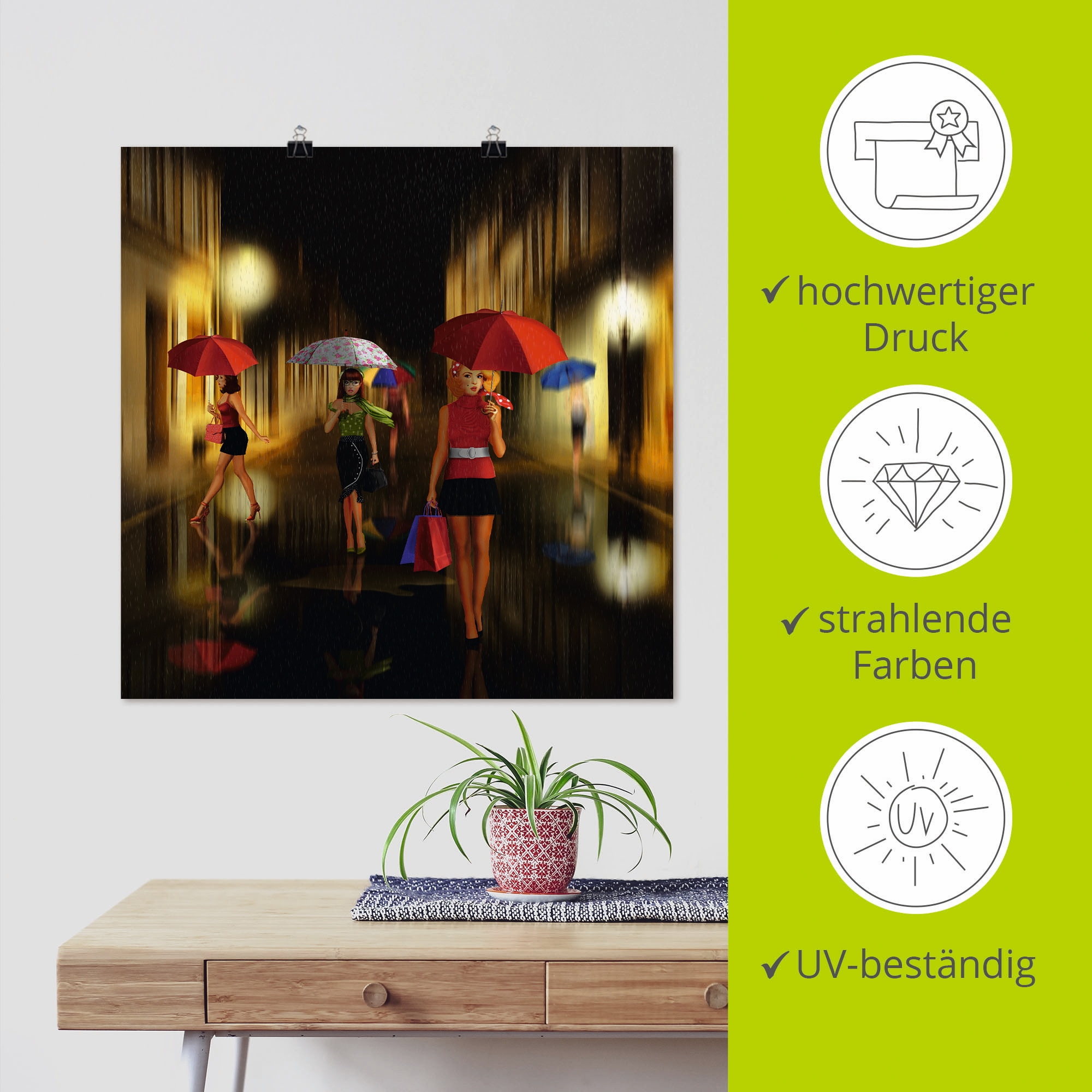 Artland Poster »Frauen beim Einkaufen im Regen« Frau 1 Stk. tlg. ohne Rahmen