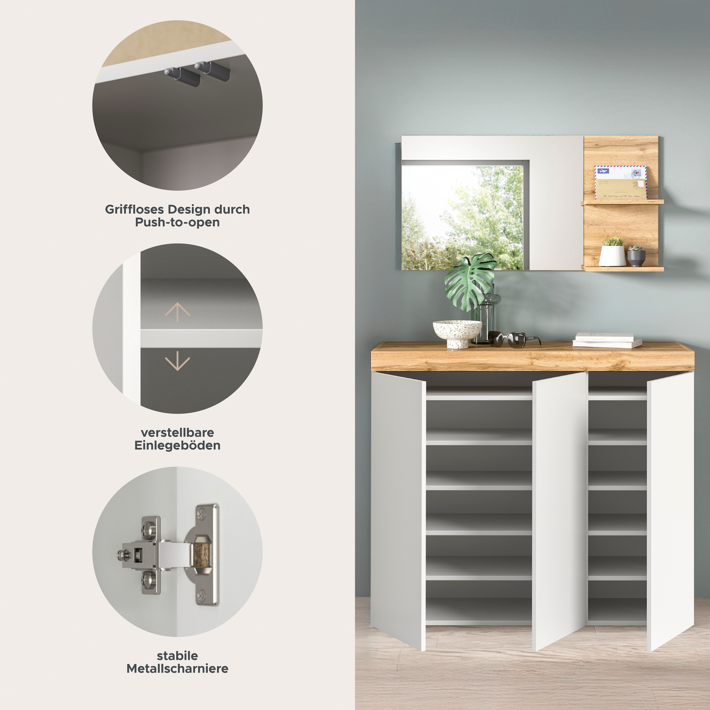 GOODproduct Ensemble de vestiaires »MAMBO, TOPSELLER!, 2-teilige Kombination, stehend & hängend montierbar« bestehend aus: Kommode, Spiegel, 2 cuis tlg.