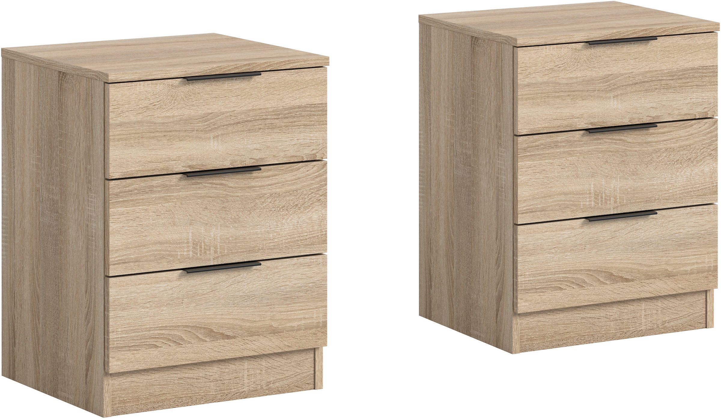 Image of Home affaire Nachtkommode "Skarde 2 Nachttische, jeweils Breite: 45 cm" Set, Sie bekommen 2 Nachttische im Set, 2 Stk. tlg. Skarde, 2er Set Nachtkommoden, 3 Schubkästen, Sonoma Eiche NB