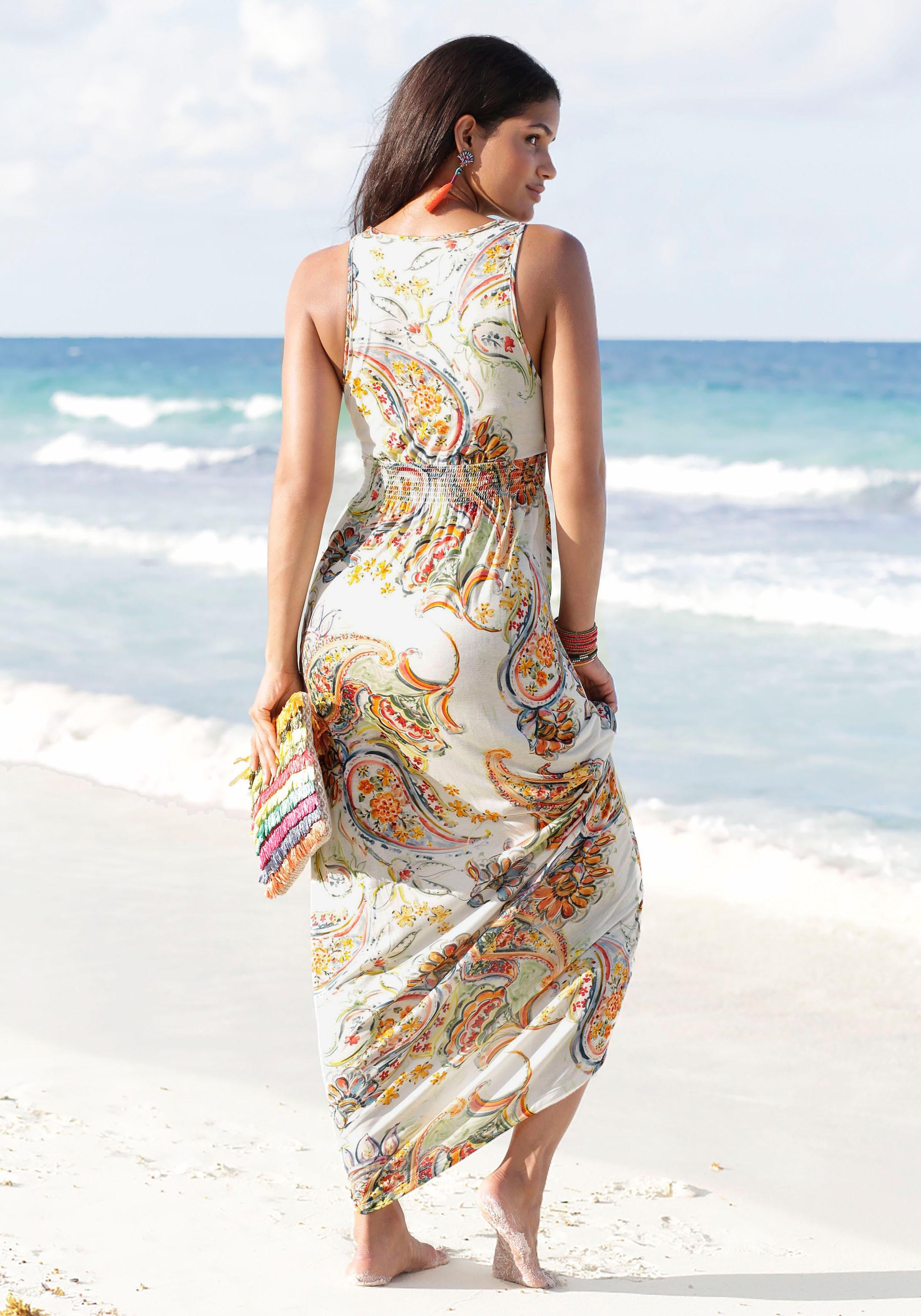 LASCANA Maxikleid, mit buntem Paisleydruck und verstellbarem Ausschnitt, Sommerkleid