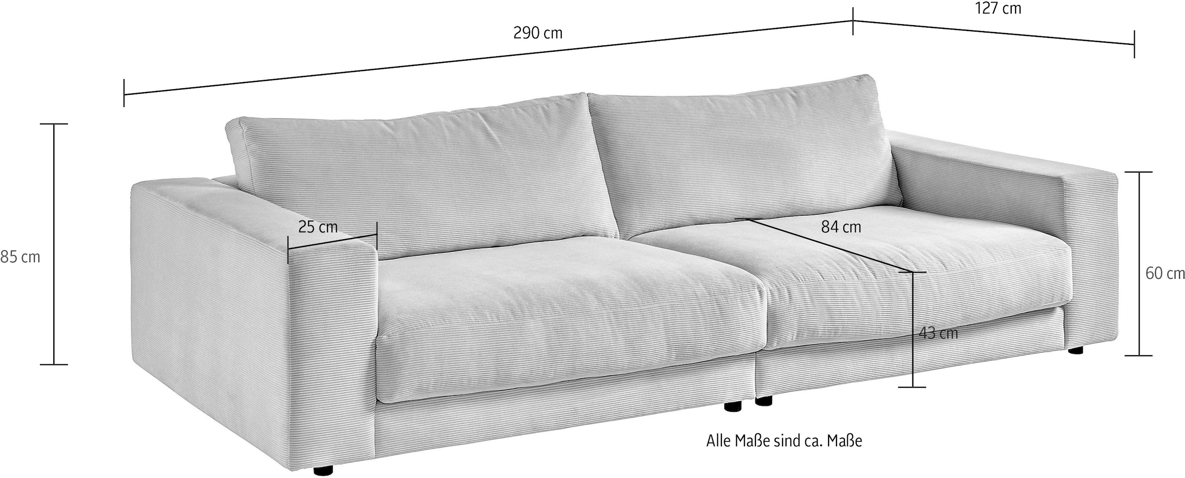Home affaire Big-Sofa »Enisa, bequeme, legere Polsterung  B/T/H: 290/127/85 cm, Mega Sofa« Zeitloses und stylisches Loungemöbel, in Fein- und Breitcord