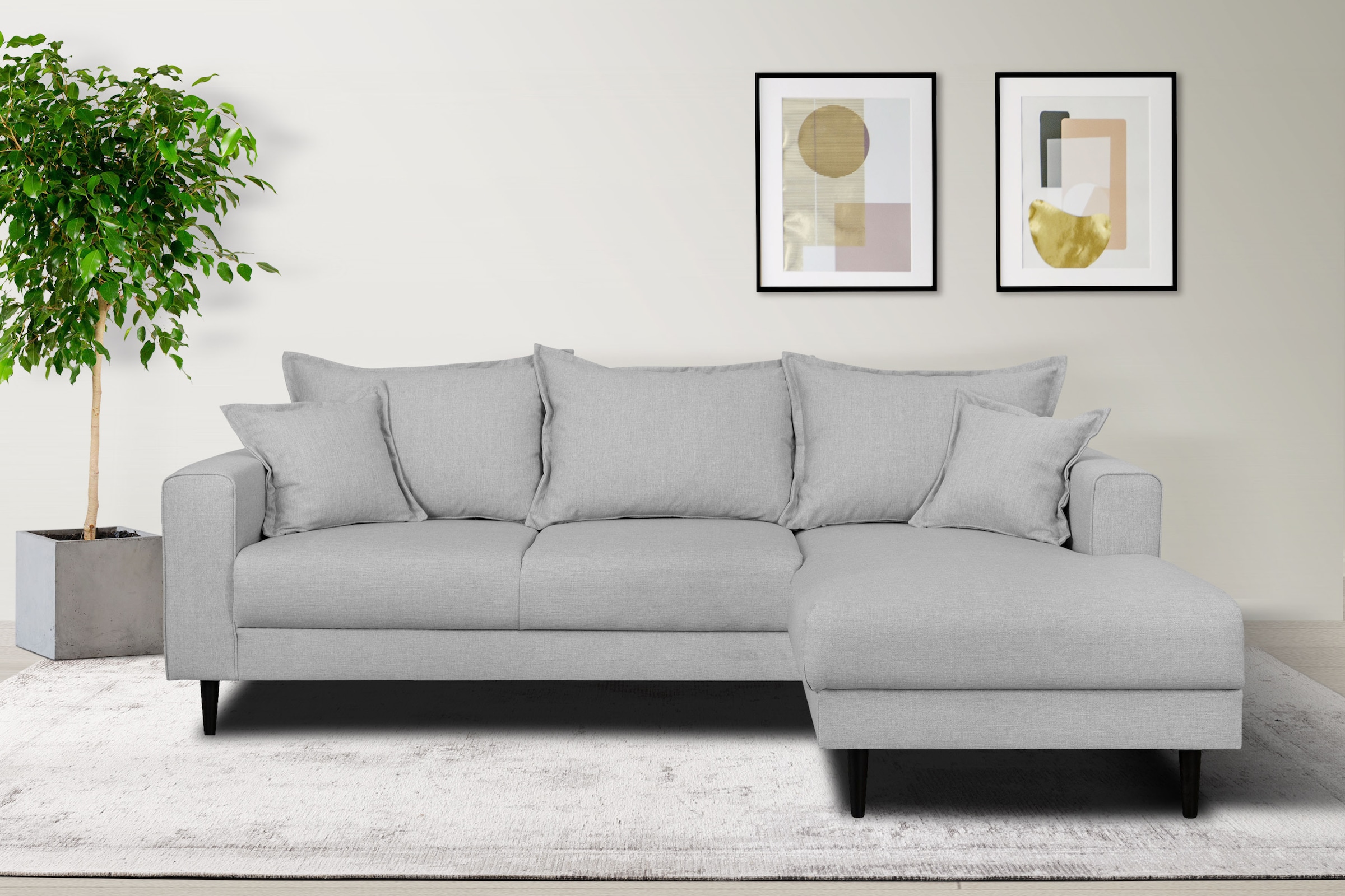 Home affaire Ecksofa »VEYRAS L-Form, hoher Sitzkomfort, Masse B/T/H: 230/150/76 cm« mit Wellenunterfederung, incl. Rückenkissen und Zierkissen