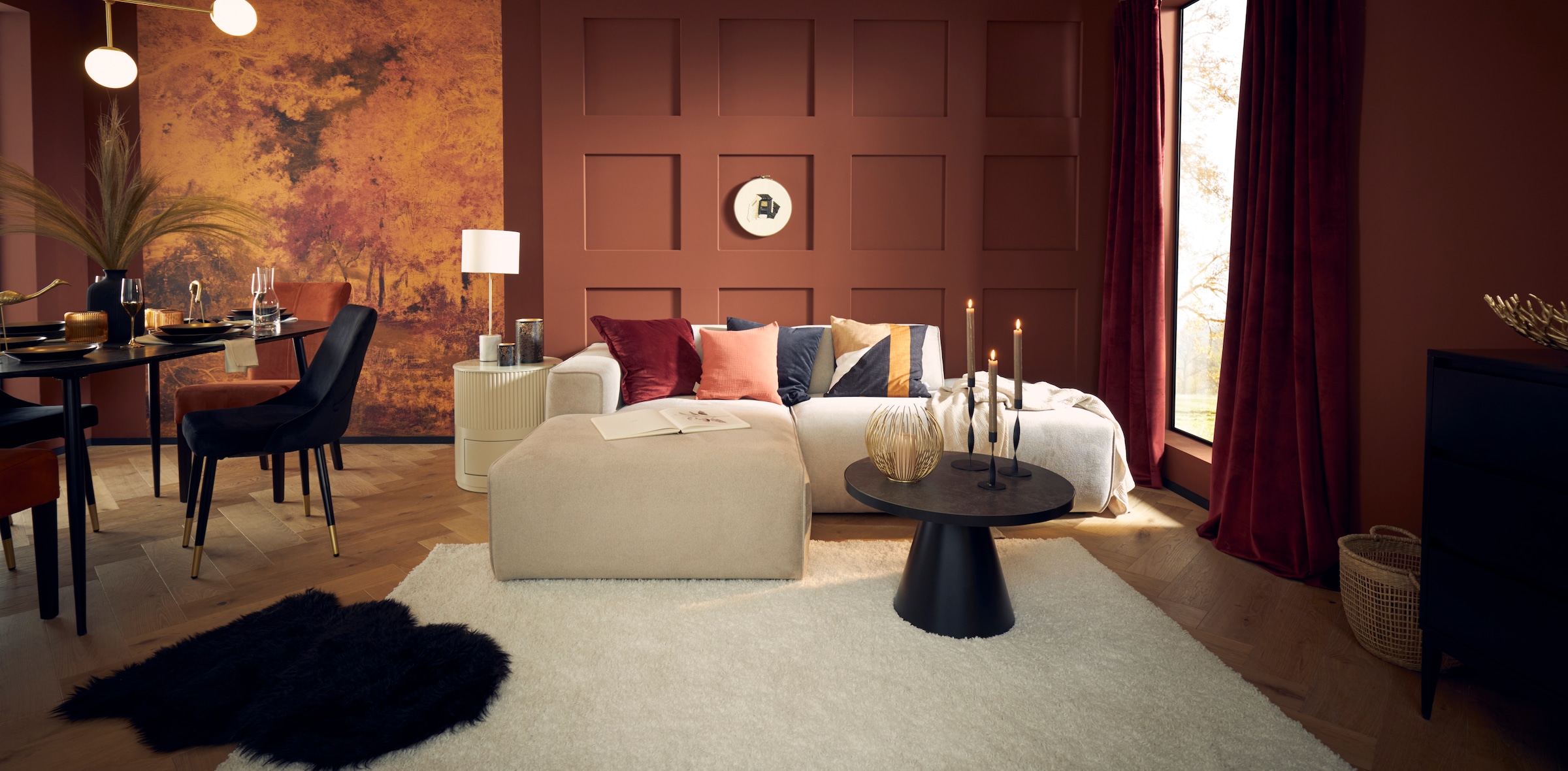 andas Ecksofa »Noord mit Kedernaht, Breite 227 cm«, Cord, Struktur, Webstoff, mit Wellenunterfederung, Massivholzrahmen