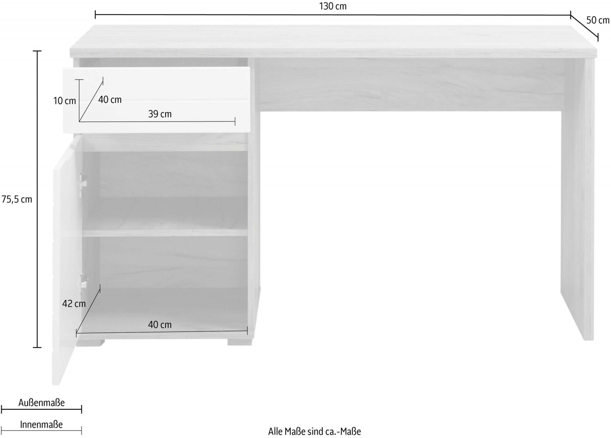 INOSIGN Schreibtisch »Elan«, Breite 130 cm, Front in Rillenoptik, grifflos, ABS-Schutzkanten