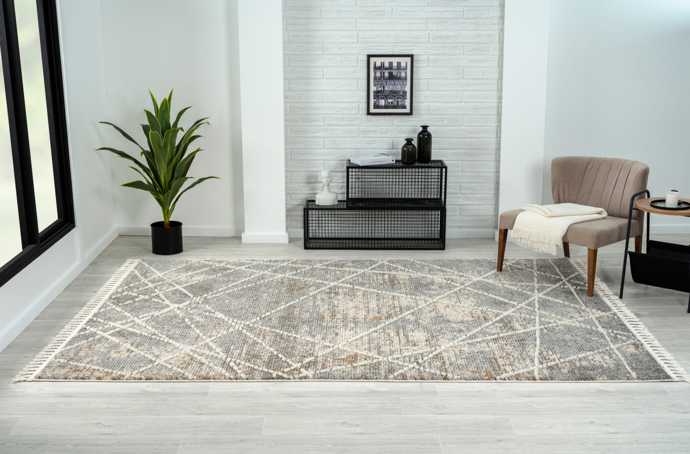 Myflair Möbel & Accessoires Tapis »Nelia, LAGERRÄUMUNG!« Rectangulaire 15 mm Höhe Kurzflor, mit Hoch-Tief Effekt, Microfaser, mit Fransen