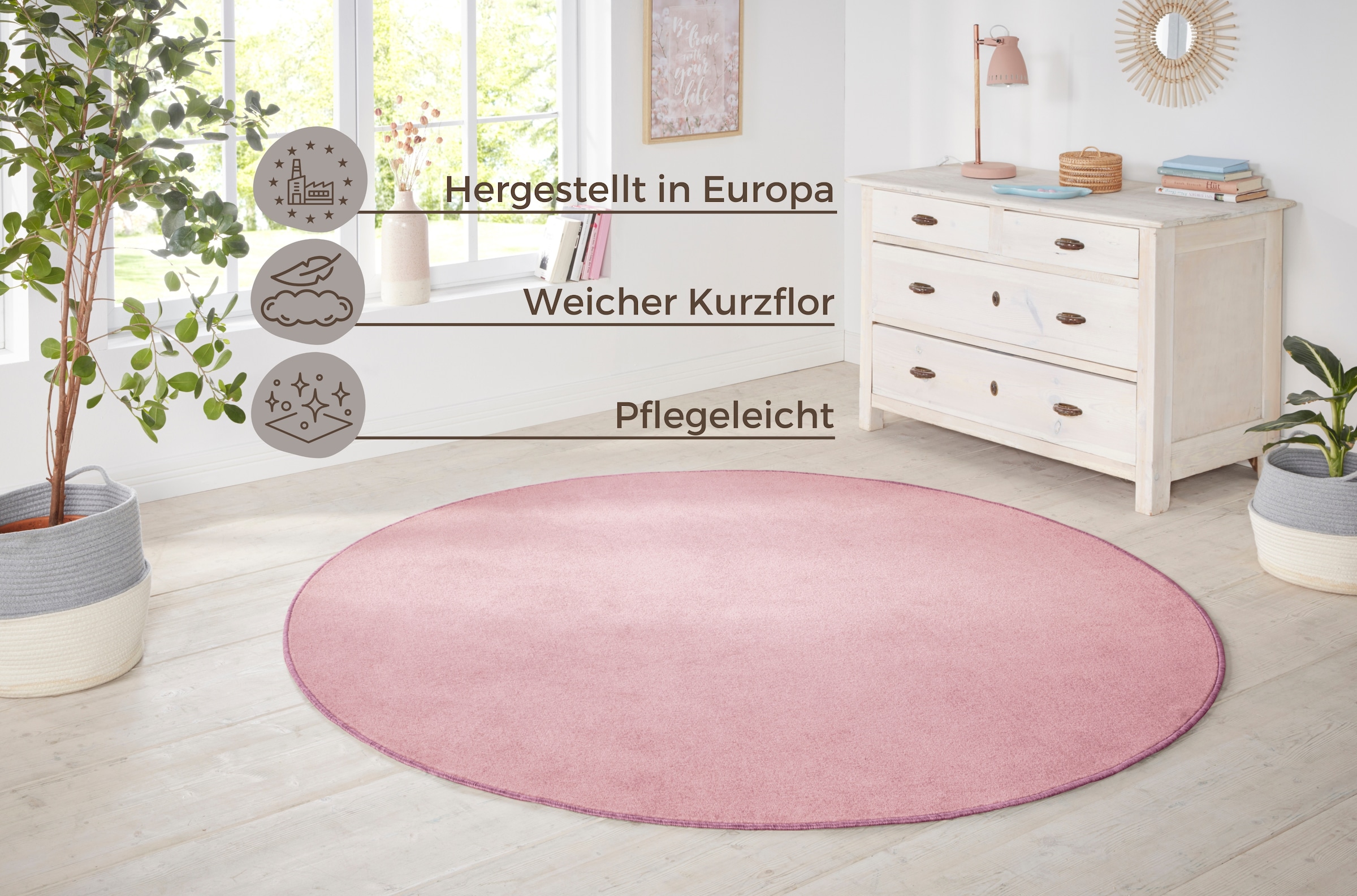 HANSE Home Teppich »Shashi«, rund, 8,5 mm Höhe, Kurzflor, Unifarben, Teppich, Weich, Esszimmer, Kinderzimmer, Flur