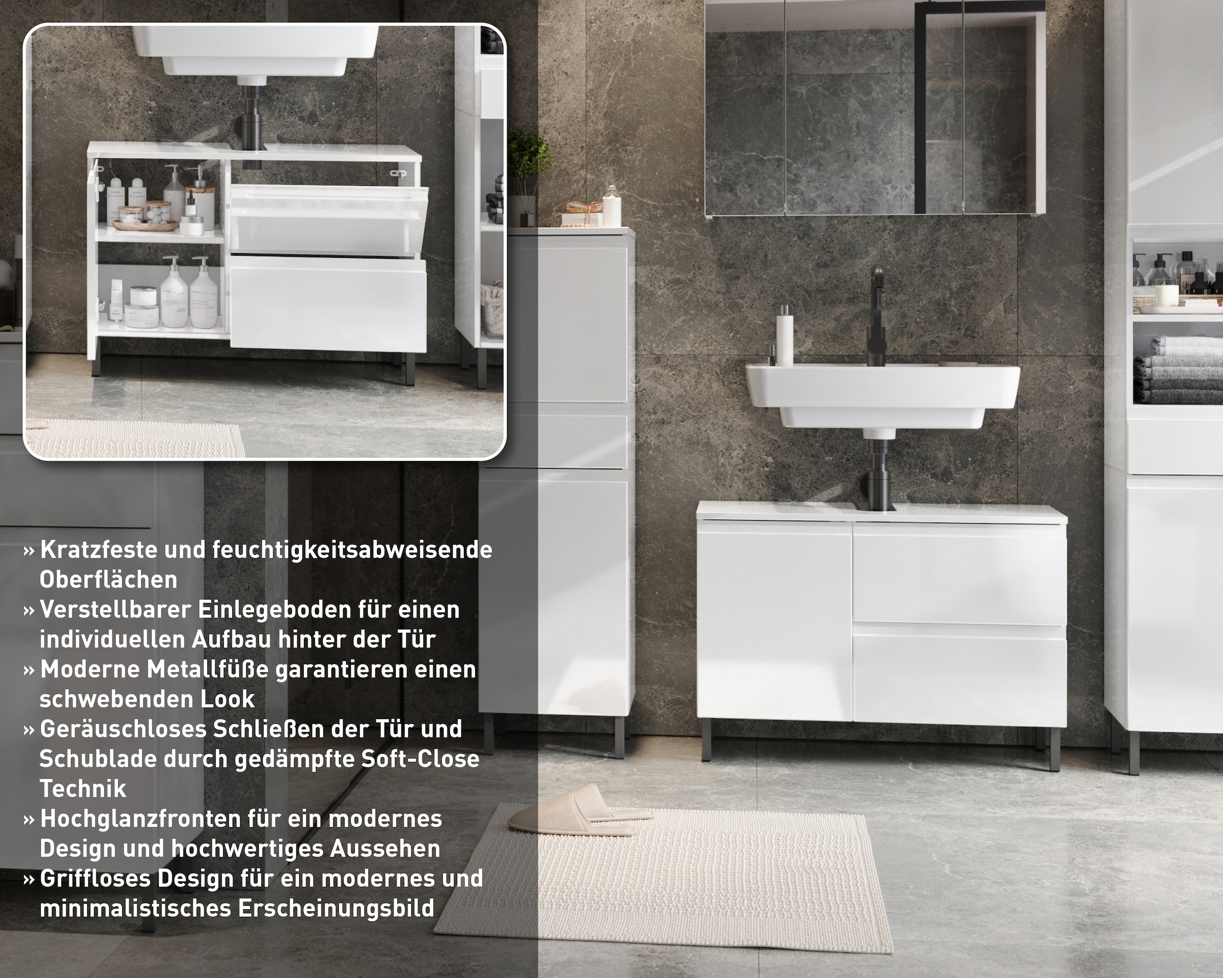 GERMANIA Armoire sous lavabo »Scantic« 1 cuis tlg. mit Siphonausschnitt