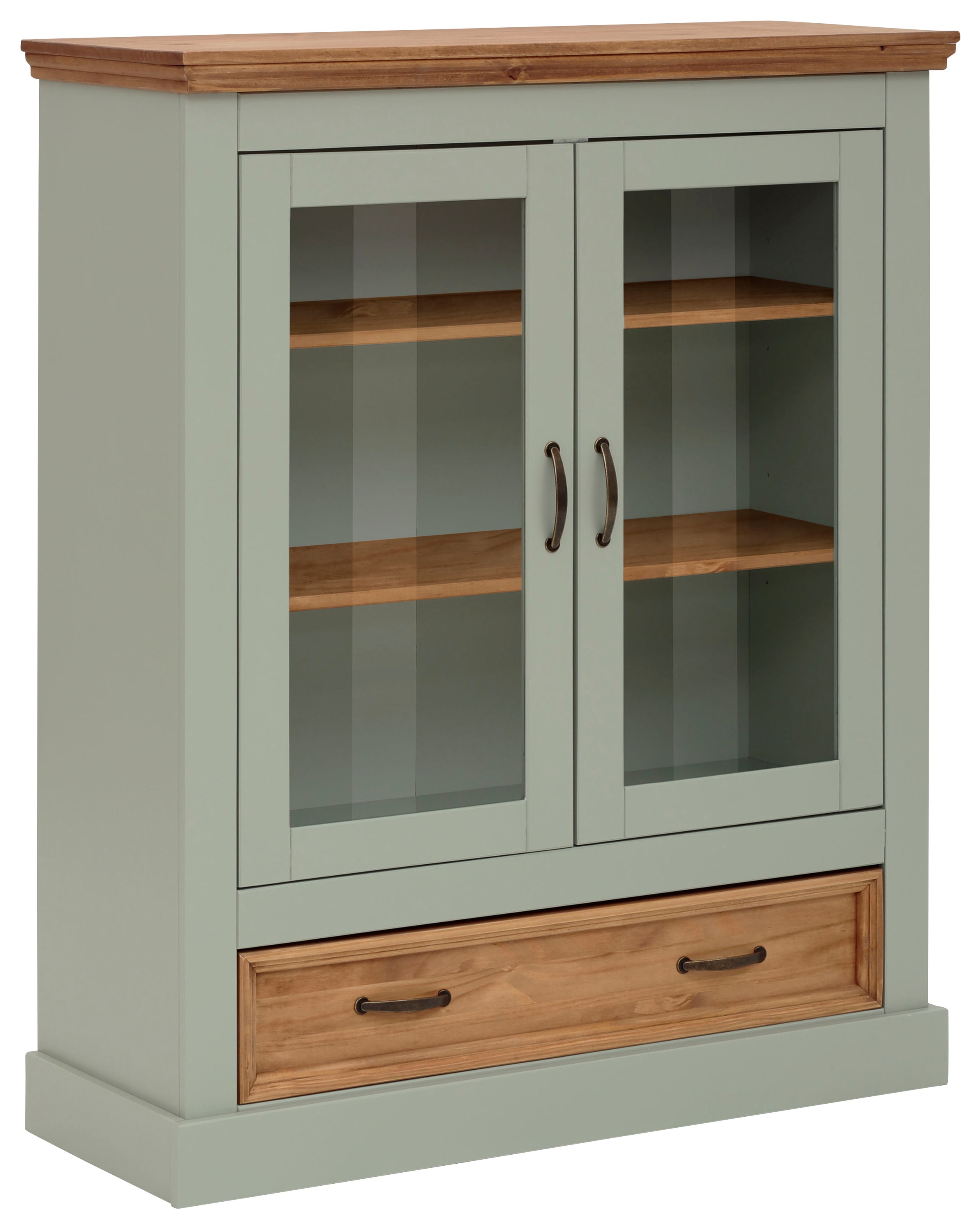 Image of GOODproduct Vitrine "Selma Highboard" aus massivem Kiefernholz, mit Griffen aus antikisiertem Metall