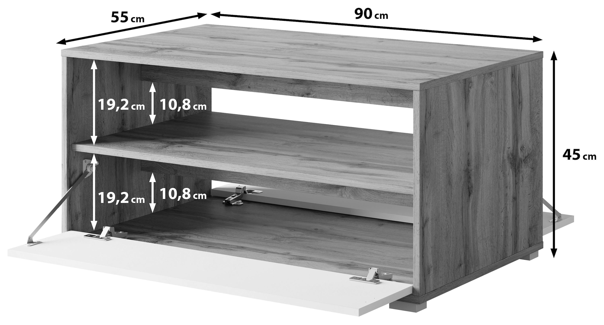 Home affaire Table basse »Kenia« 1 cuis tlg. Table basse rectangulaire, 90x55 cm, avec compartiment ouvert et fermé