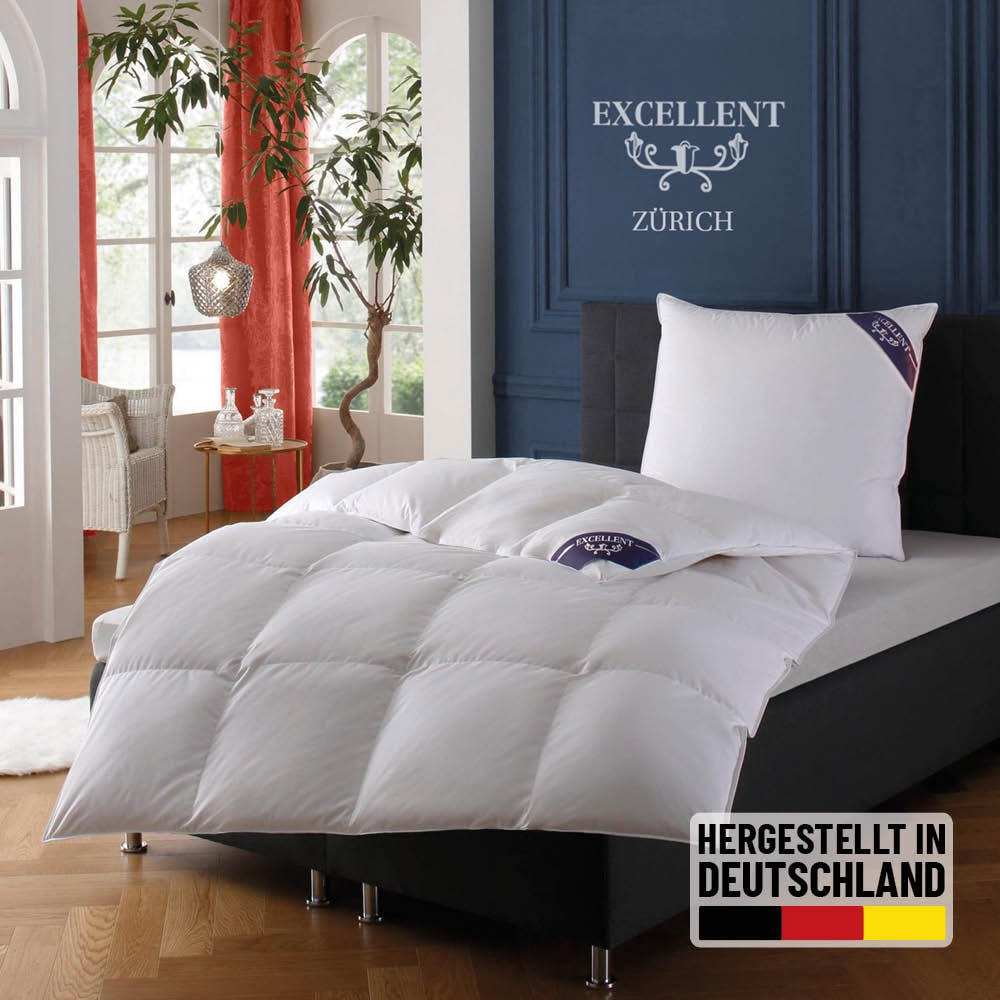 Image of Excellent Daunenbettdecke "Zürich, Bettdecke normal mit Bestnote "Hoher Schlafkomfort" bewertet." warm Füllung 100Daunen 1 Stk. tlg. Bettdecke 135x200 cm, 155x220cm und weitere Grössen, Made in Germany
