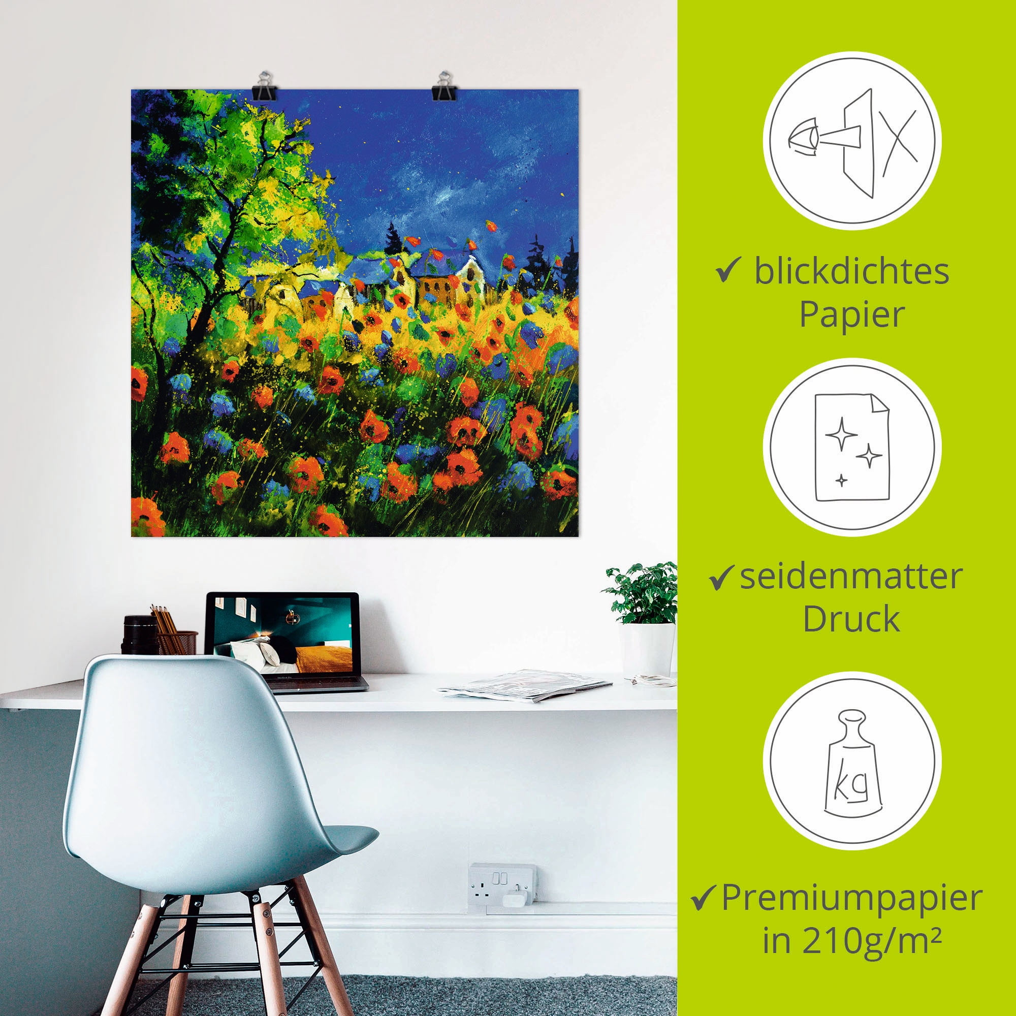 Artland Poster »Blaue und rote Mohnblumen«, Blumen, (1 St.), als Alubild, Leinwandbild, Wandaufkleber oder Poster in versch. Grössen