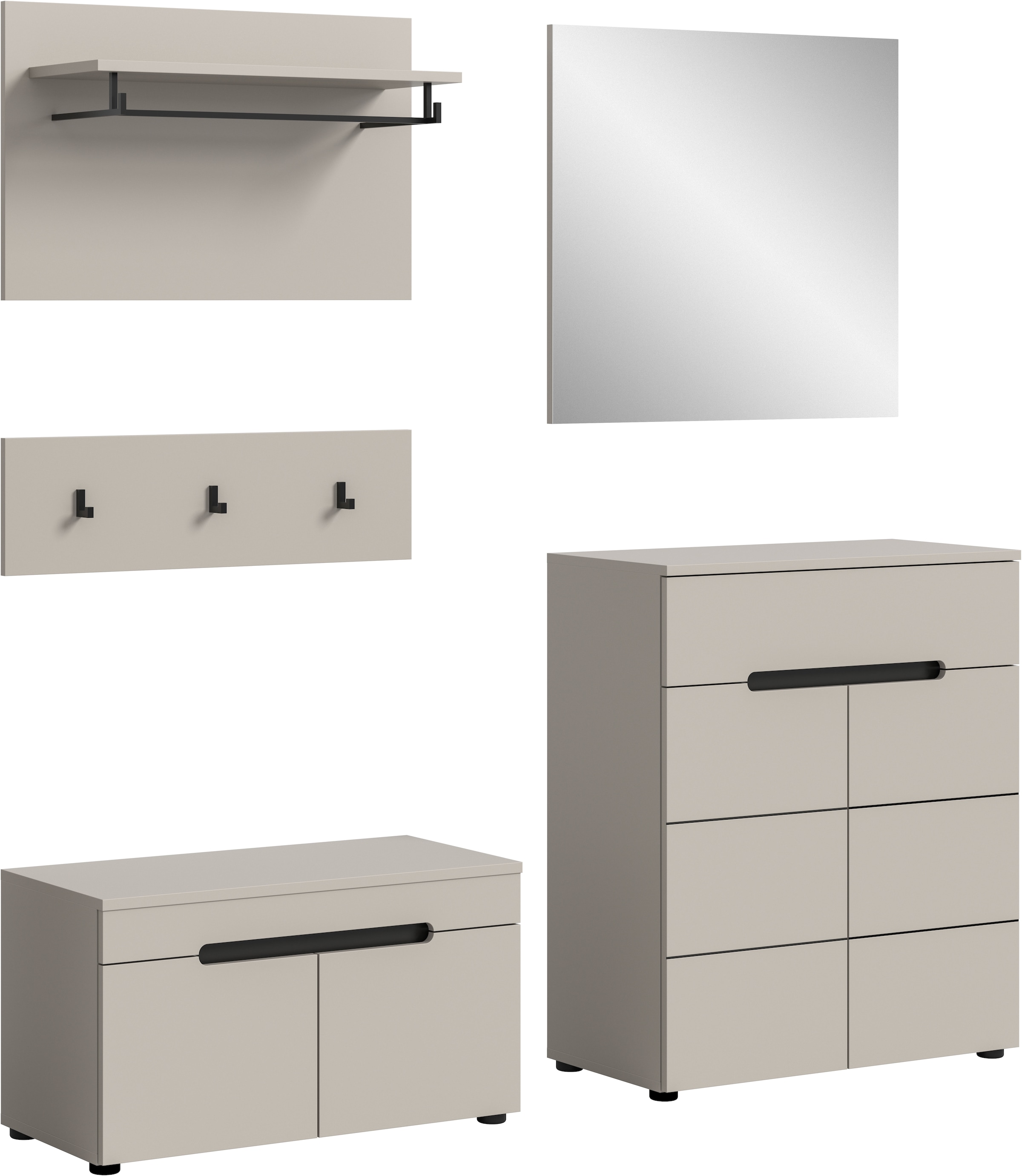 Image of Home affaire Garderoben-Set "REHAT, TOPSELLER, 5-teilig, Breite 175cm, individuell stellbar" Set, bestehend aus: Sitzbank, Paneel, Hakenleiste, Spiegel, Kommode, 4 Stk. tlg.