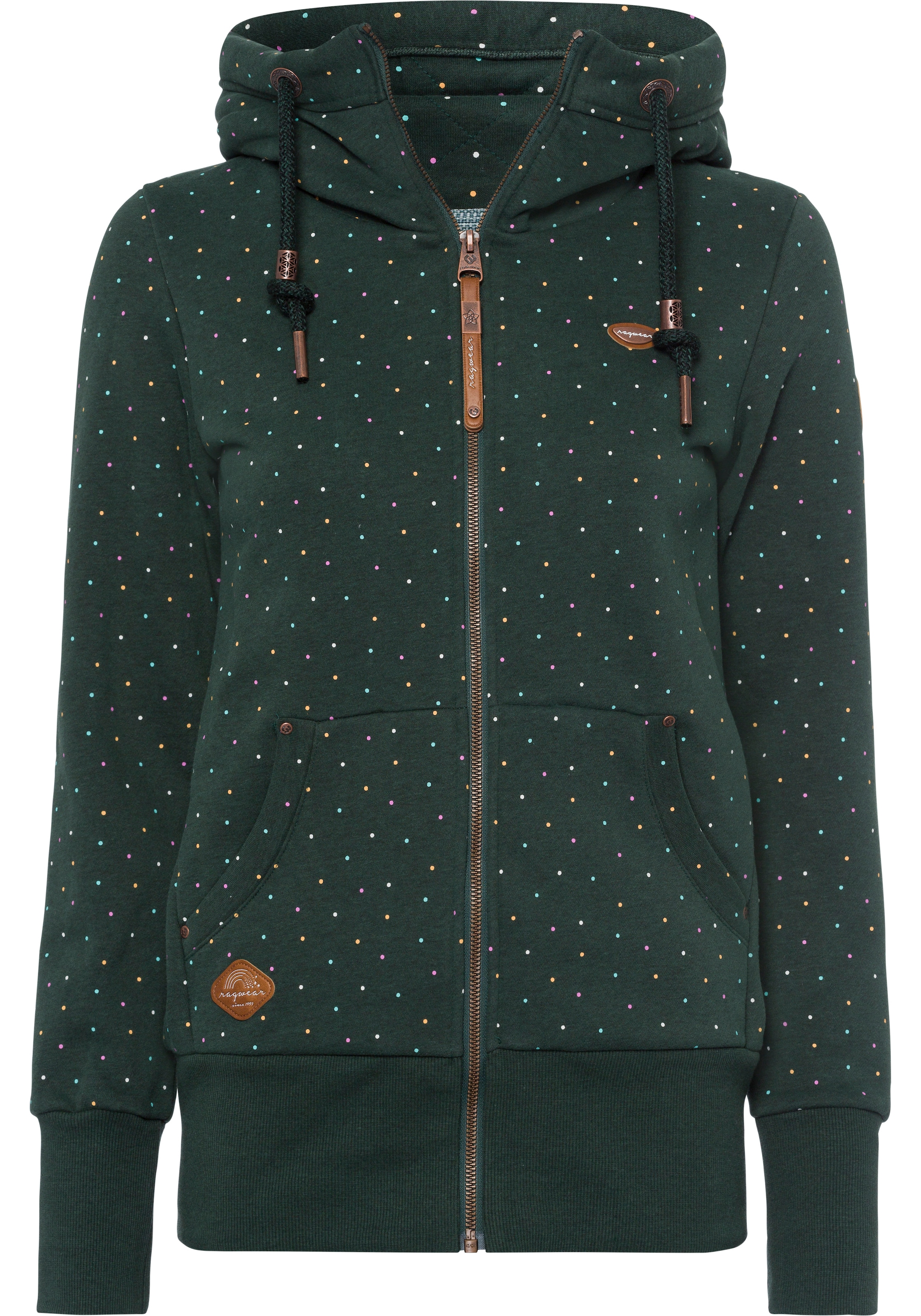 Image of Ragwear Kapuzensweatjacke "NESKA DOTS MULTICOLOR ZIP O" figurbetont mit gepunktetem Allover-Print und grosser Kapuze
