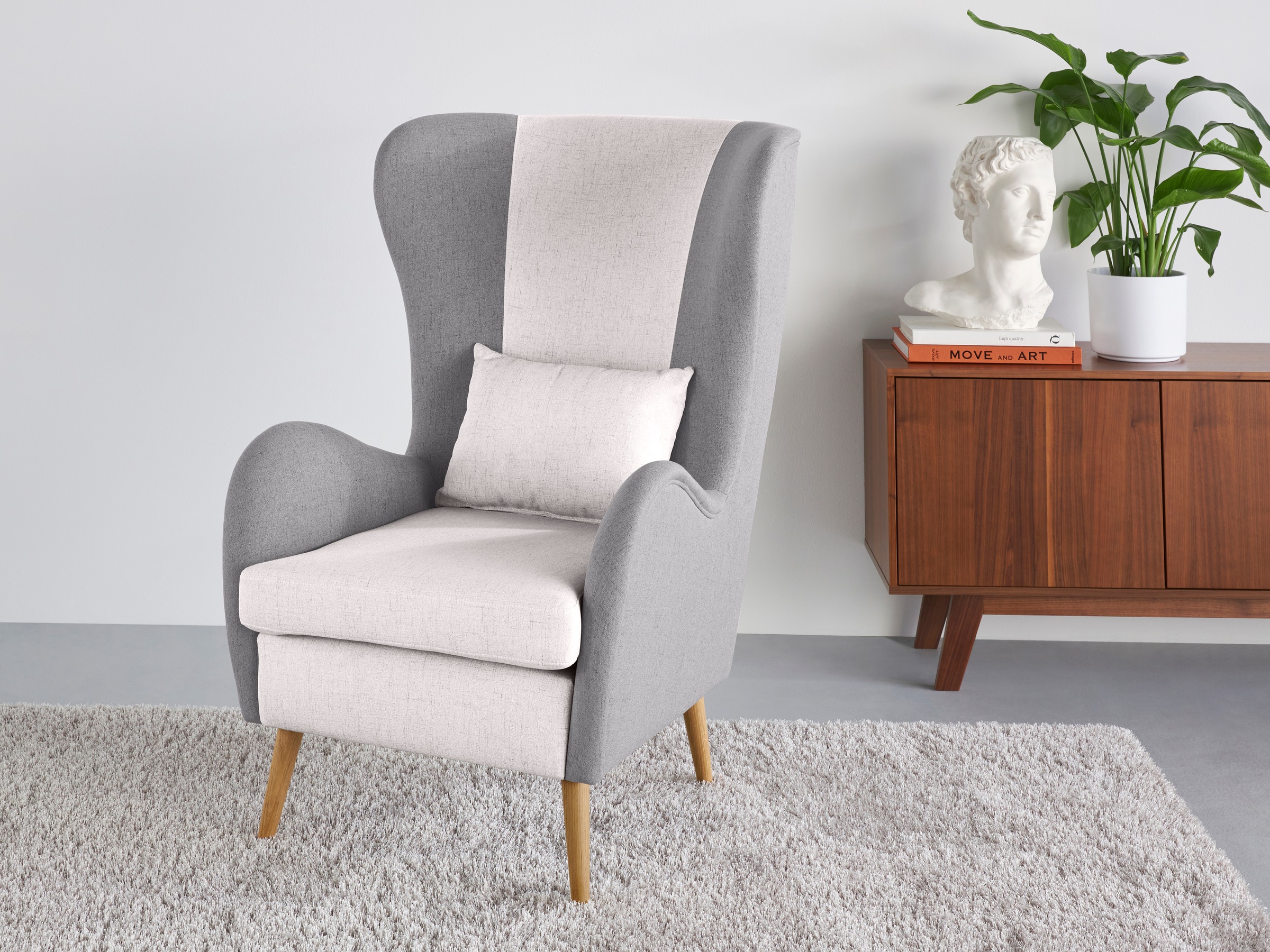 Image of GOODproduct Sessel "Salla Bezug Bouclé oder Struktur fein, Ohrensessel" wahlweise mit oder ohne Hocker; grosser Sessel: Masse B/T/H: 78/94/118cm
