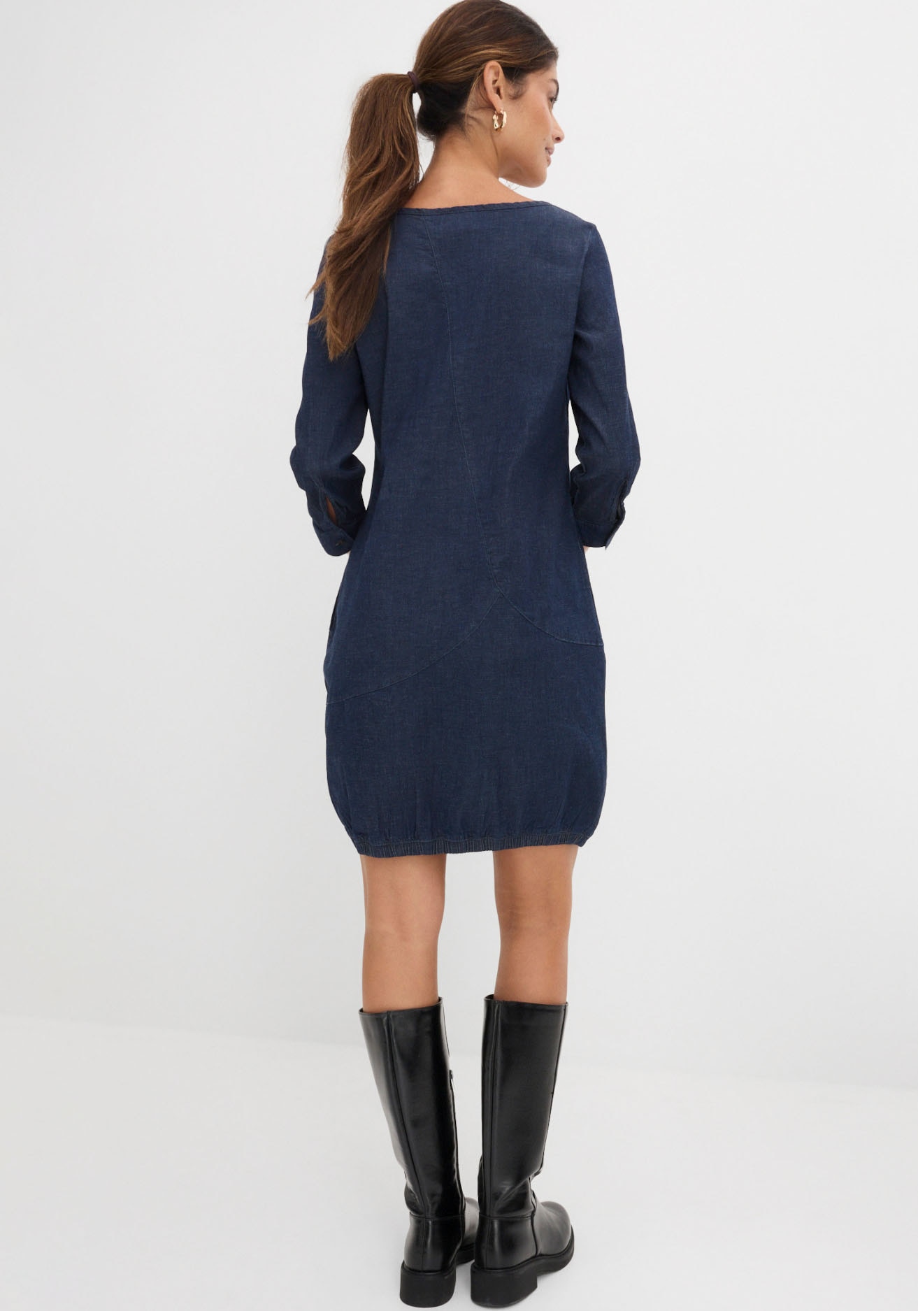 Image of bonprix Jeanskleid 1 tlg. für Frühling und Sommer, aus Baumwolle mit Elasthan, mit 3/4-Ärmeln