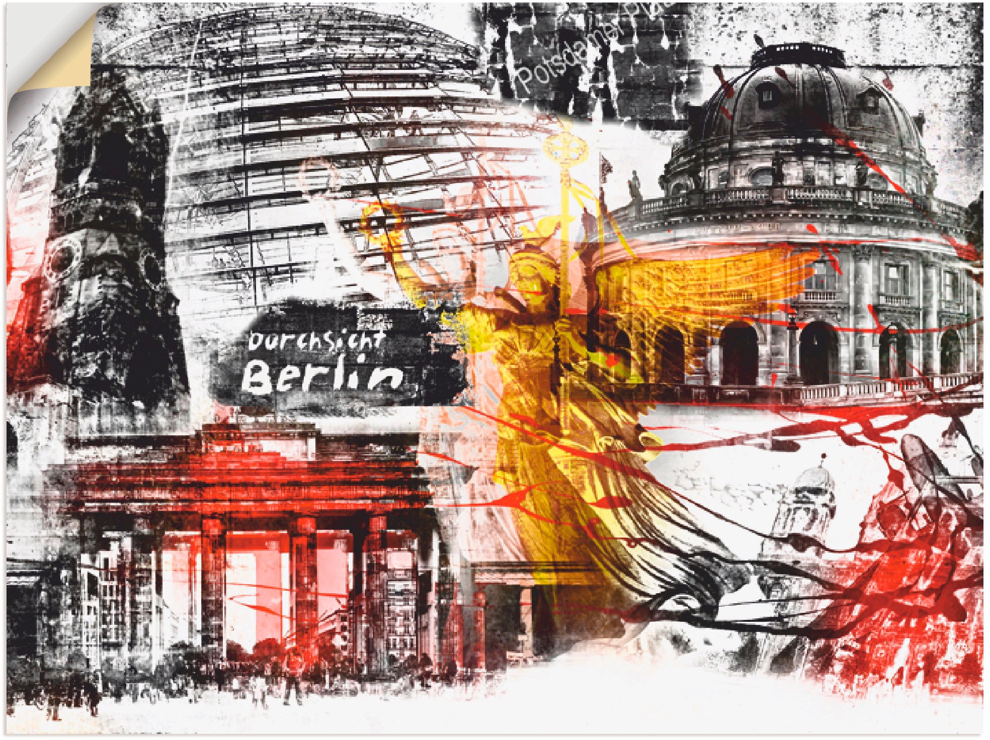 in Leinwandbild, Grössen Architektonische Wandbild Wandaufkleber versch. Collage jetzt Artland Poster »Berlin als St.), Elemente, kaufen VI«, oder (1 Skyline