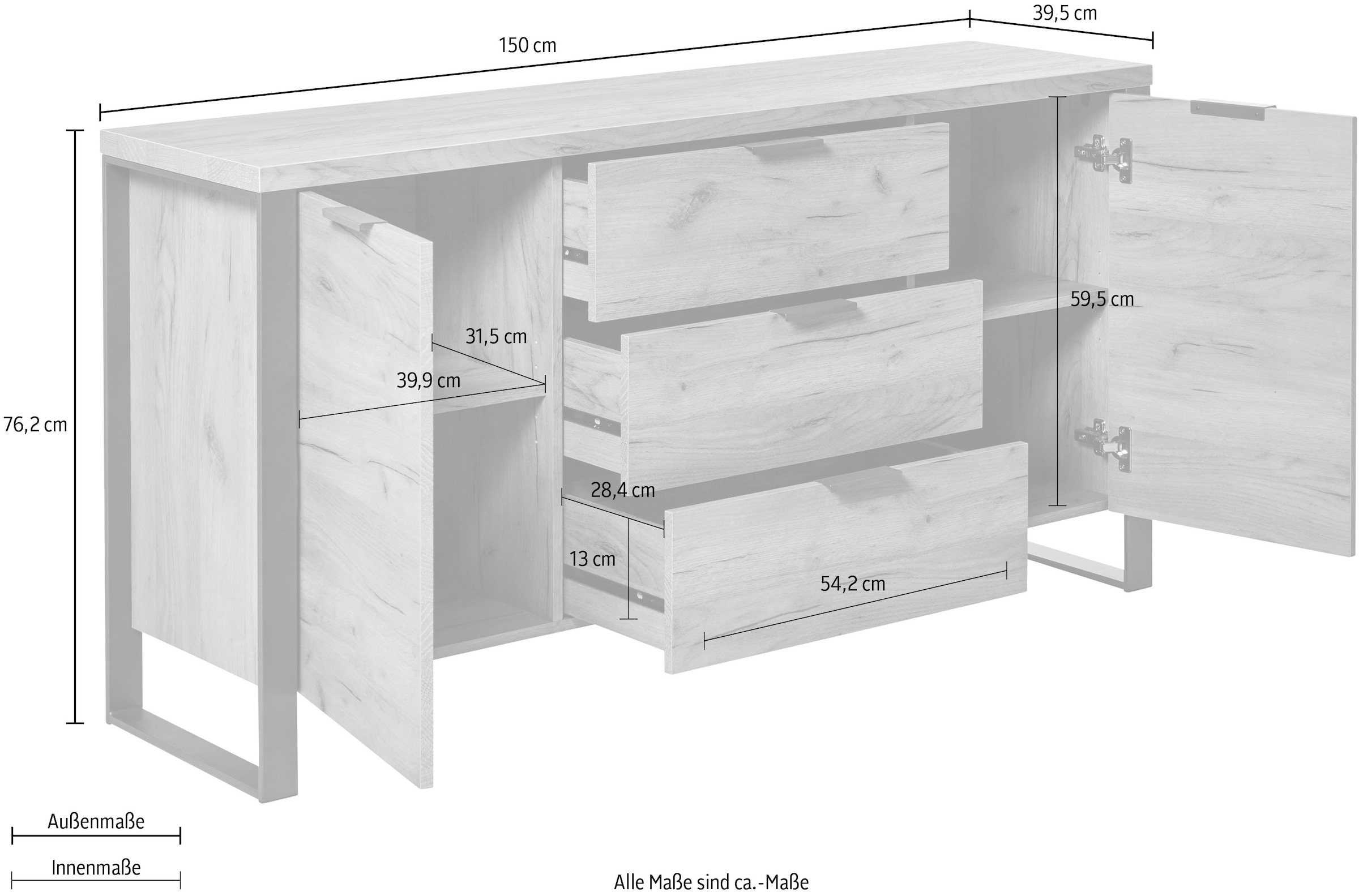 Jahnke Sideboard »LOOP SB 150« 1 Stk. tlg. mit 2 Türen + 3 Schubladen, Breite ca. 150 cm
