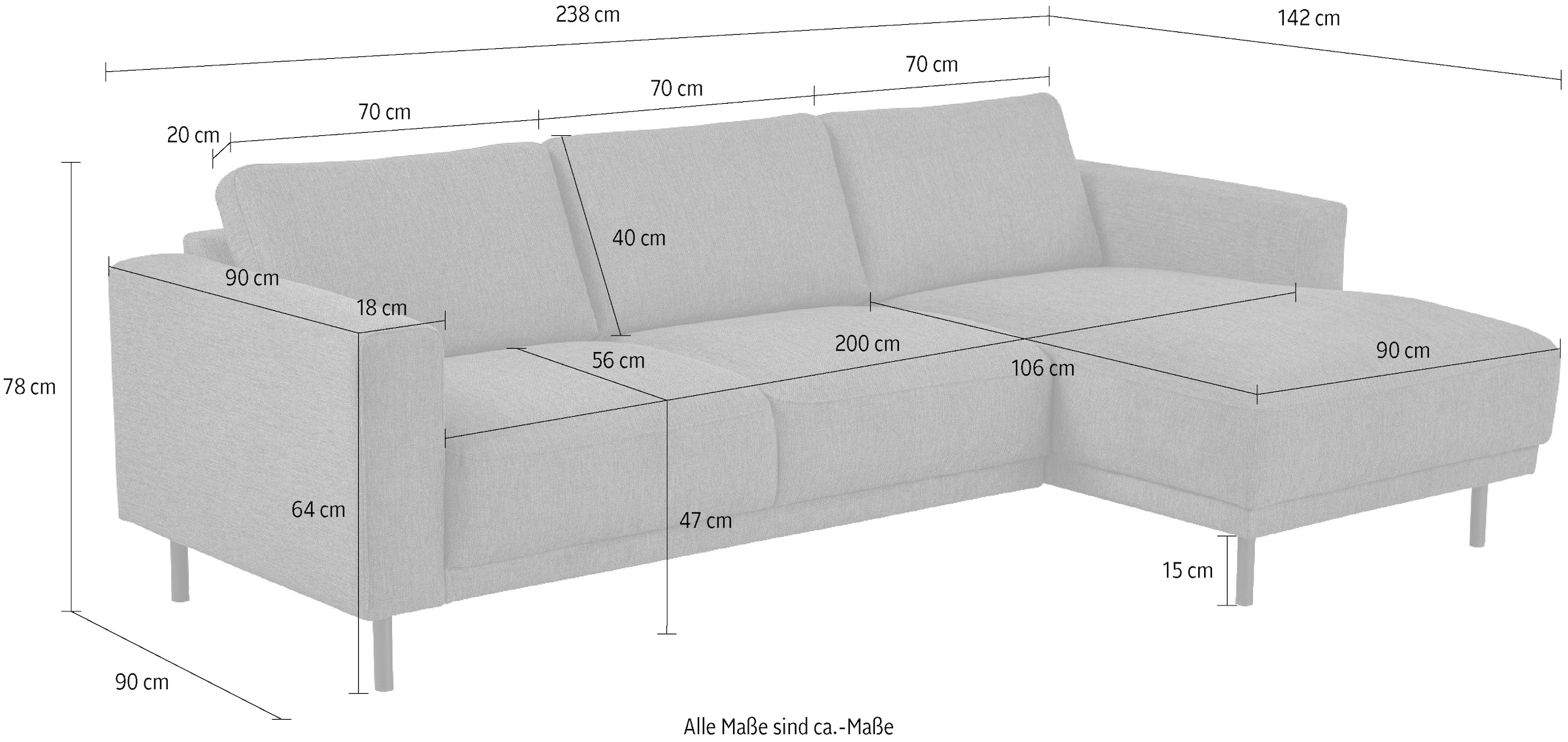 GOODproduct Canapé d'angle »Sveeva, L-Form, B.238 cm, schwarze Metallfüsse« tissu tissé durable, avec suspension ondulée, plusieurs couleurs