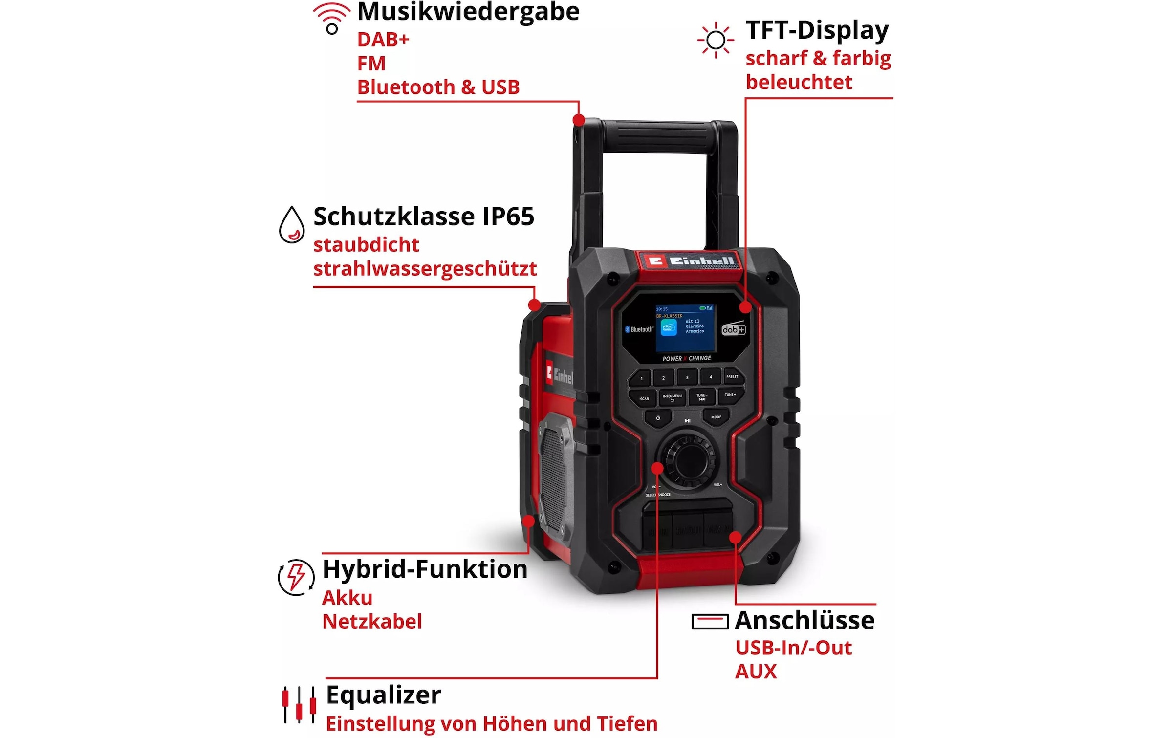 Einhell Baustellenradio »Akku-Radio TE-CR 18 Li DAB+/FM/BT, Solo«