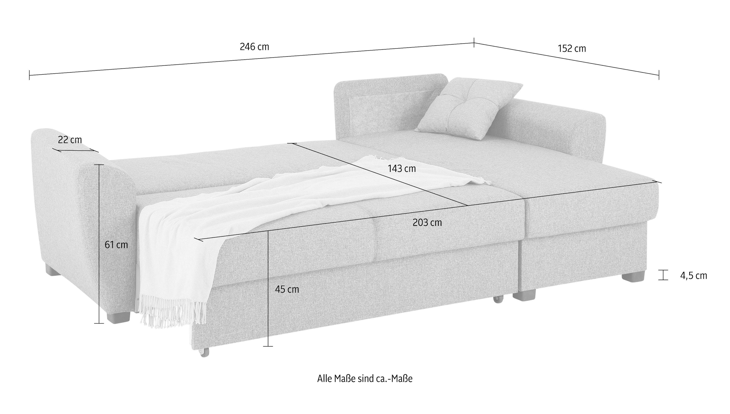 Home affaire Ecksofa »Quin L-Form« mit Bettfunktion, Bettkasten und Zierkissen, mit Federkern