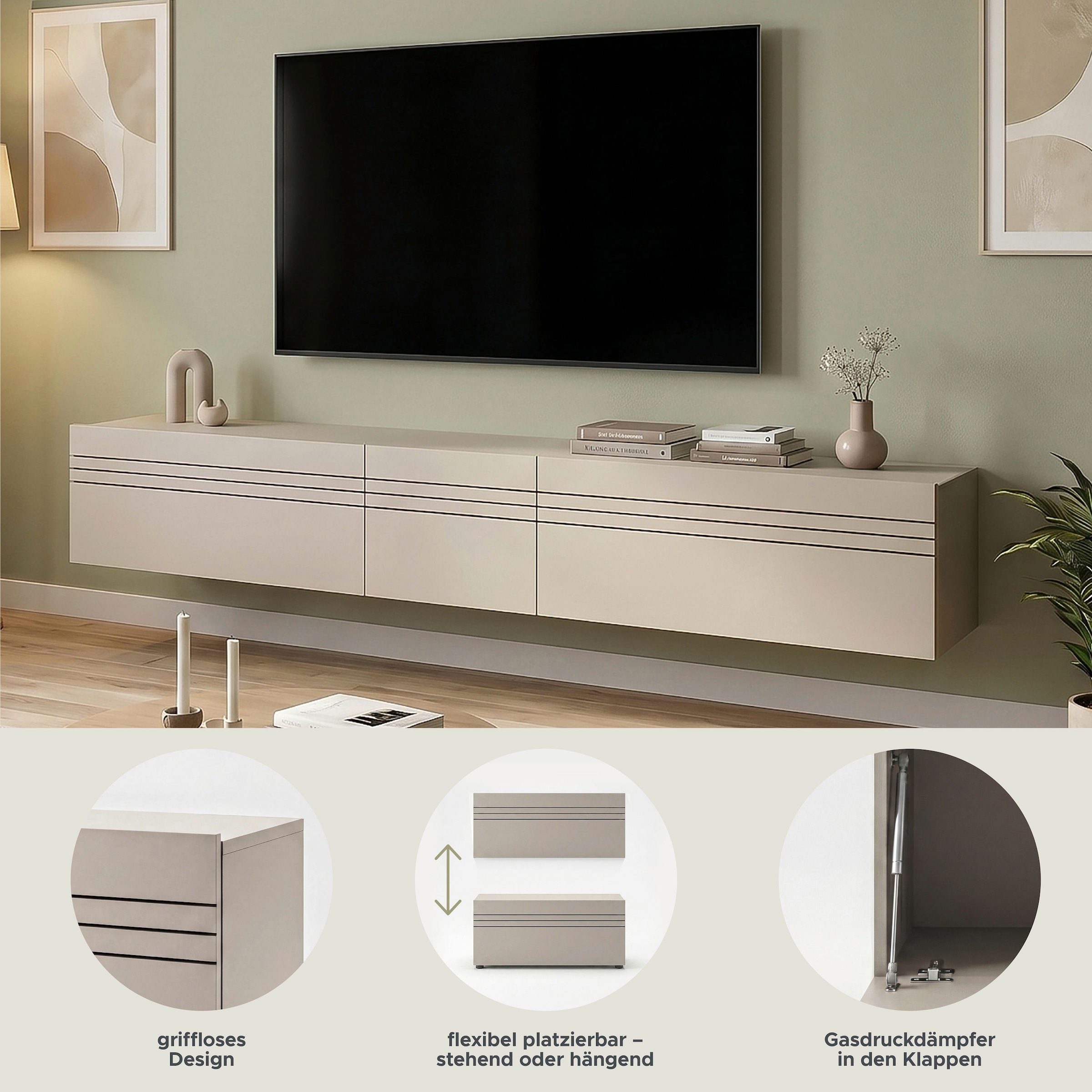 GOODproduct Table basse »SPIAGGIA, 3-teiliges Set, Breite 225cm, stehend & hängend montierbar« Meuble TV, armoire TV, meuble TV bas, meuble média