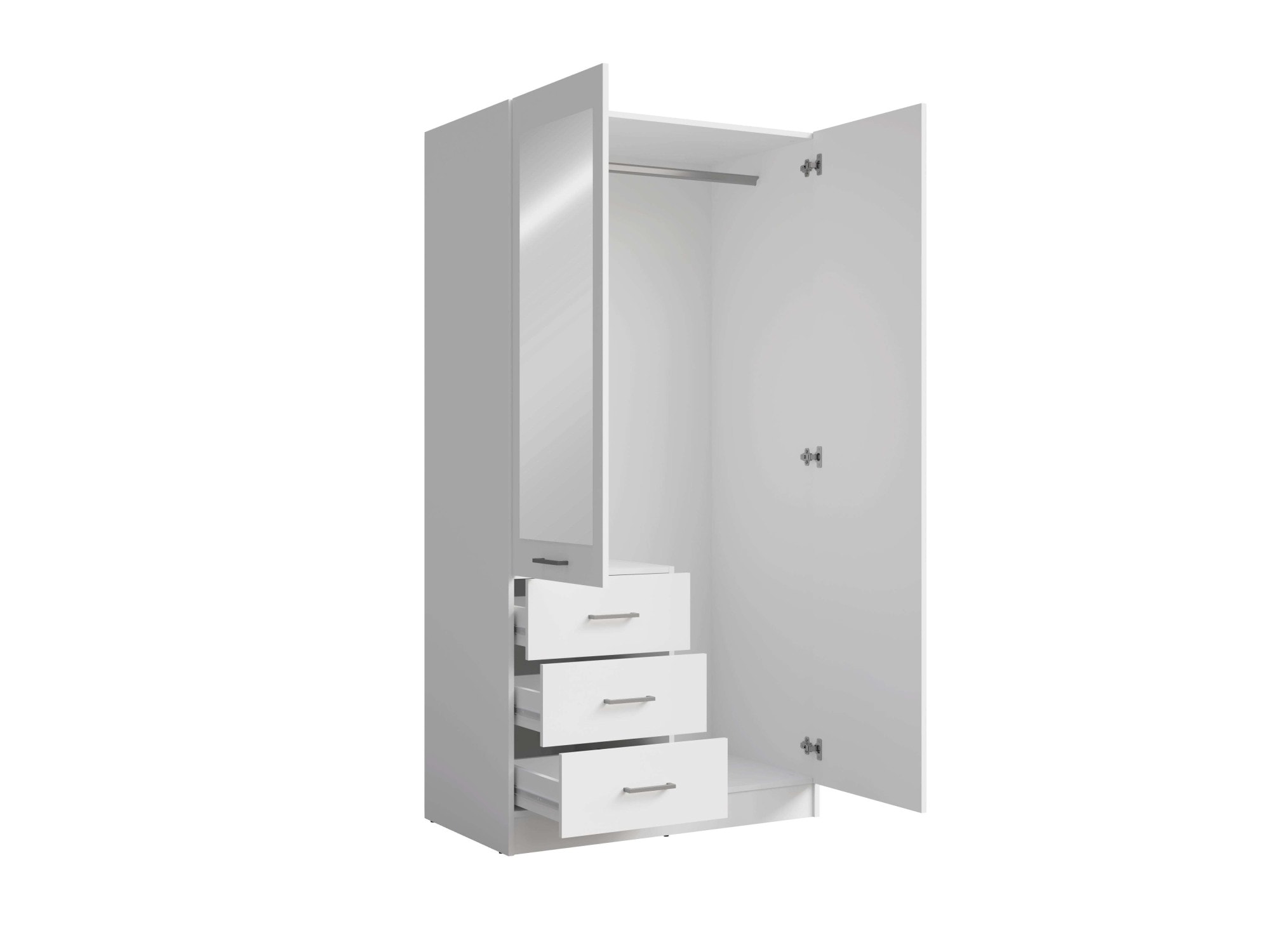 Home affaire Kleiderschrank »KOS Garderobe mit 3 Schubladen, Kleiderstange und Spiegel«, Wäscheschrank mit 2 Drehtüren, silberfarben Griffen, Masse B/H/T 101/200/58cm