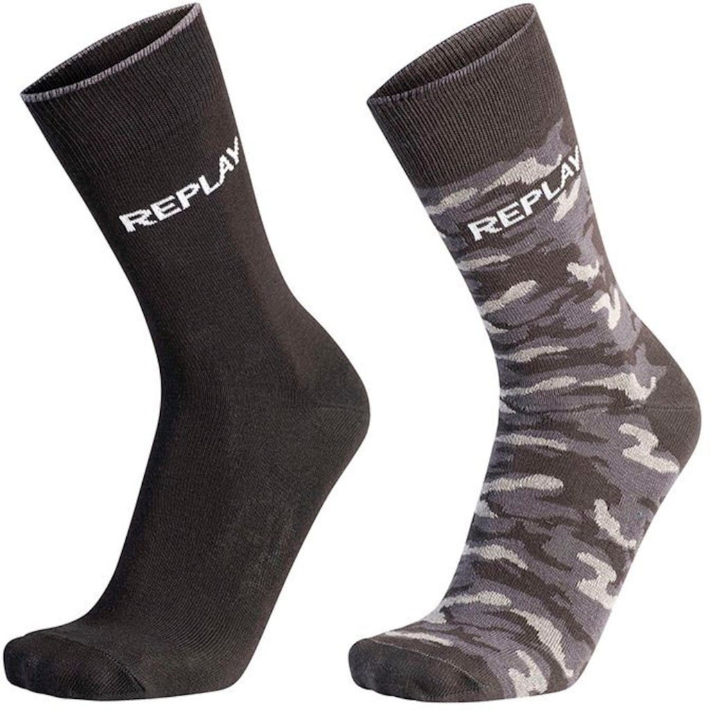 Replay Socken »Leg Logo & Camouflage 2Pcs Banderole«, mit Logoschriftzug