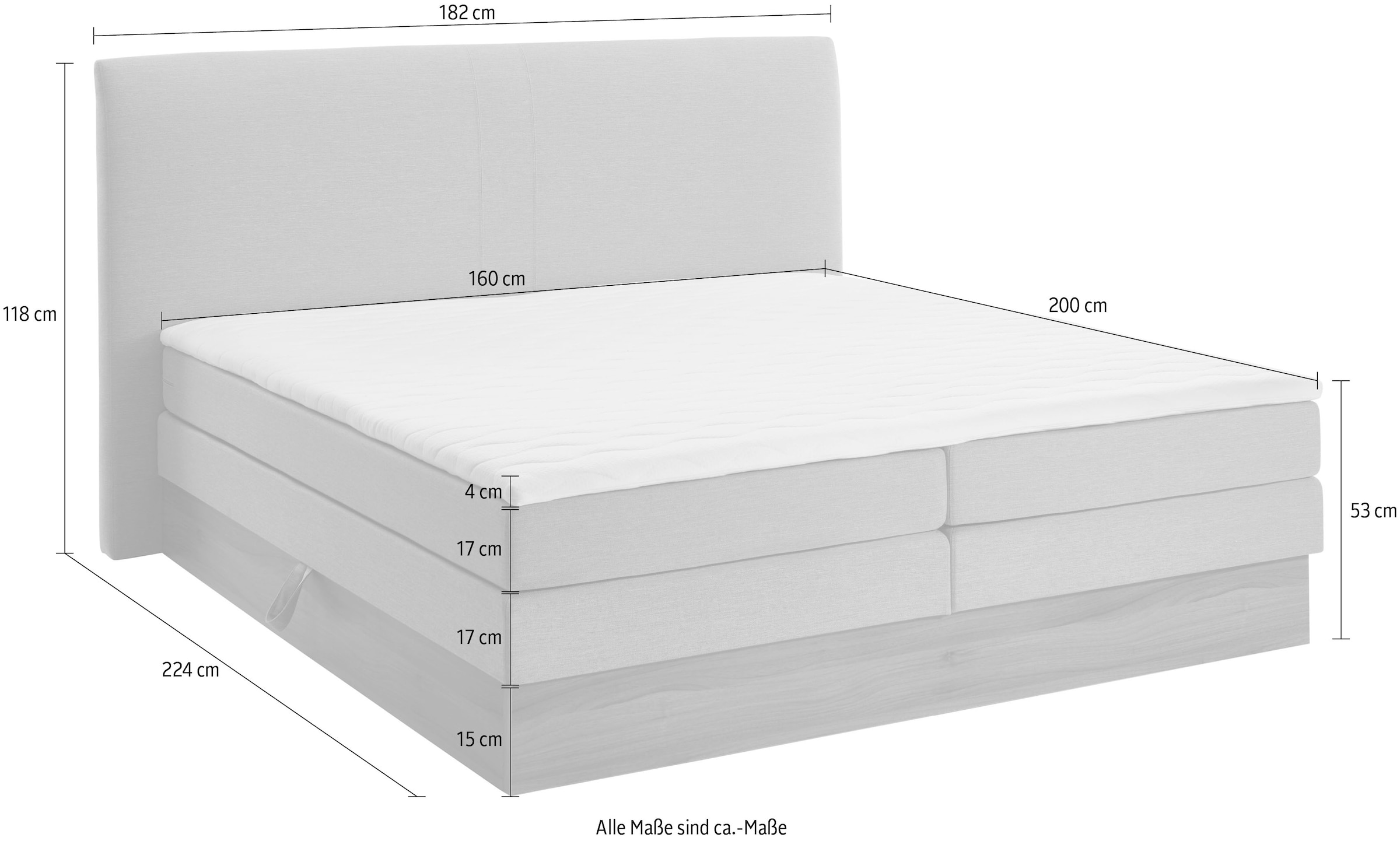 Home affaire Boxspringbett »Blomen«, mit Walnuss-Dekor, mit Bettkasten, verschiedene Härtegrade, mit Topper