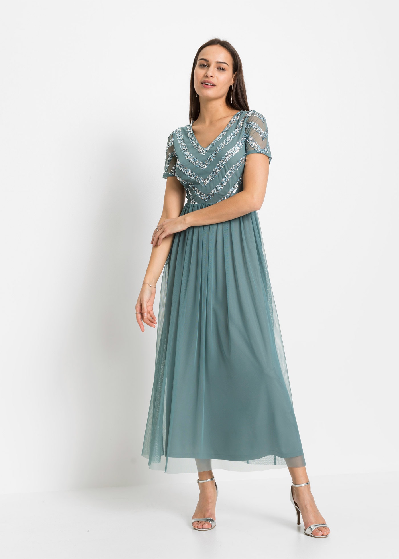 Image of bonprix Maxikleid für festliche Anlässe, aus Polyester, schmale Passform, aus Tüll