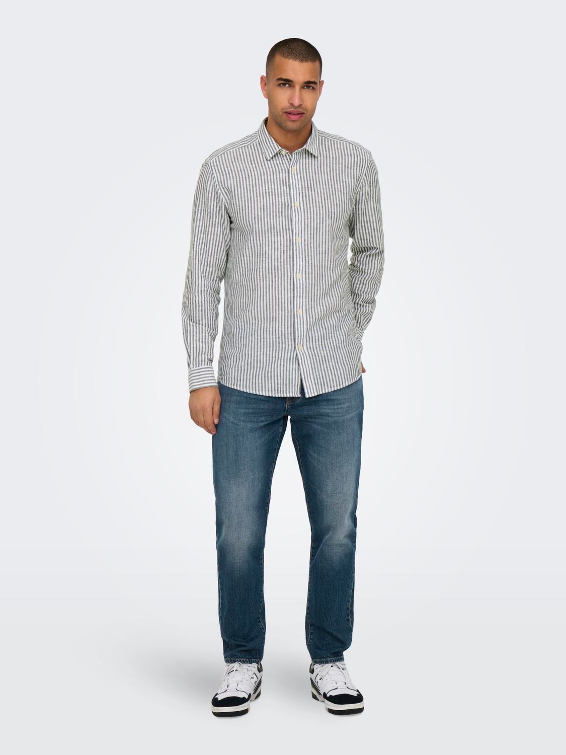 ONLY & SONS Kurzarmhemd »ONSCAIDEN LS STRIPE LINEN SHIRT 660 NOOS«