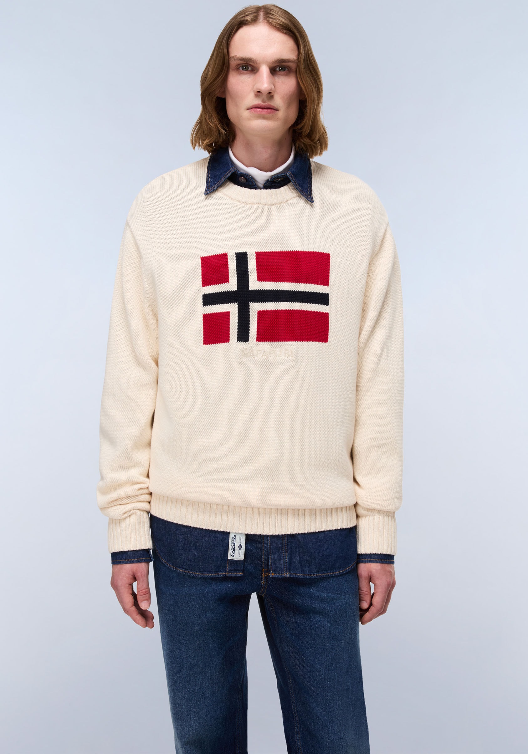 Image of Napapijri Strickpullover "MURA" Rundhals, Rippbündchen, Markenstickerei