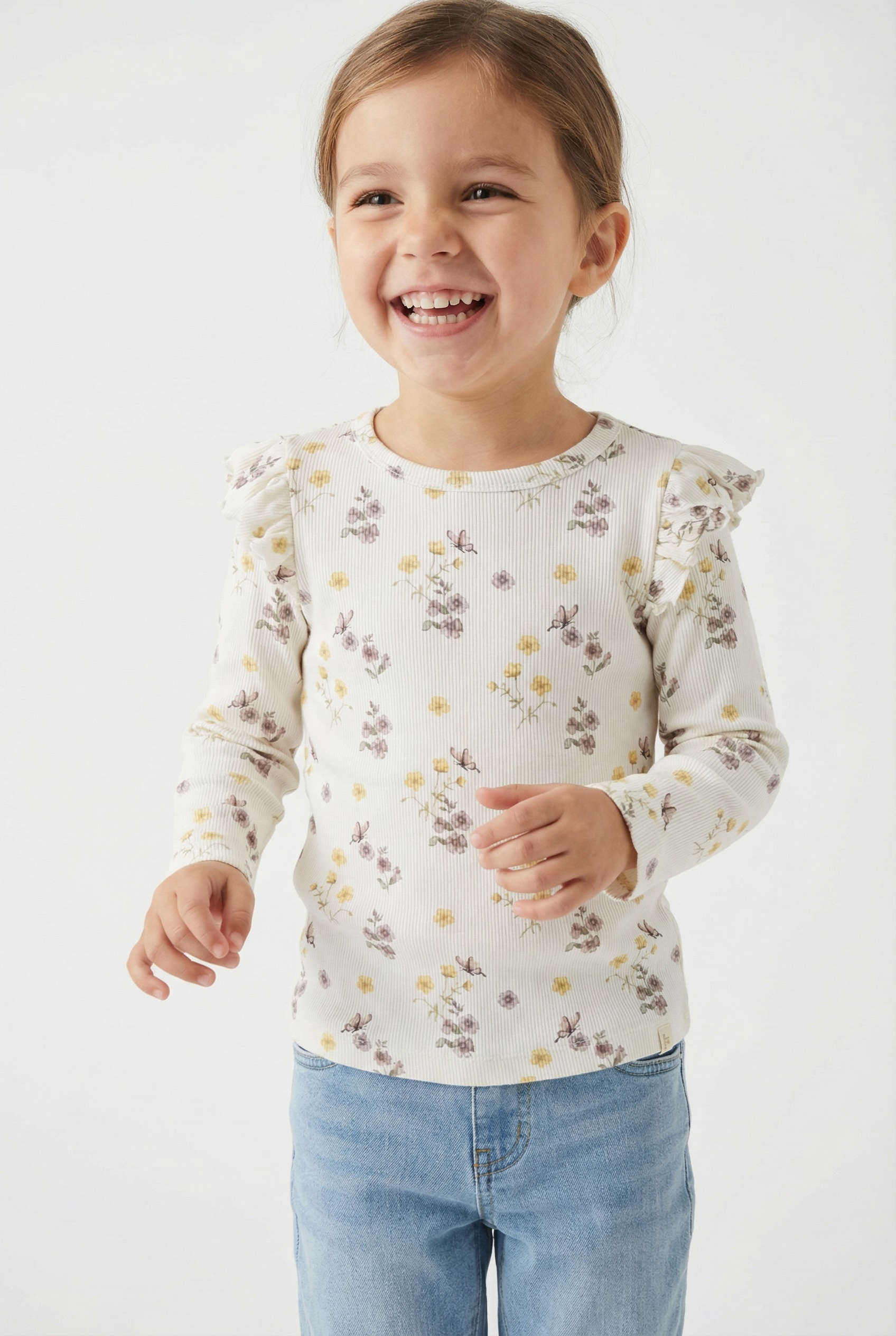 Image of Lil Atelier Langarmshirt "NMFGAVO EKO LS SLIM TOP LIL NOOS" mit Rüschen, weiche Jersey Rippqualität, Slim Fit