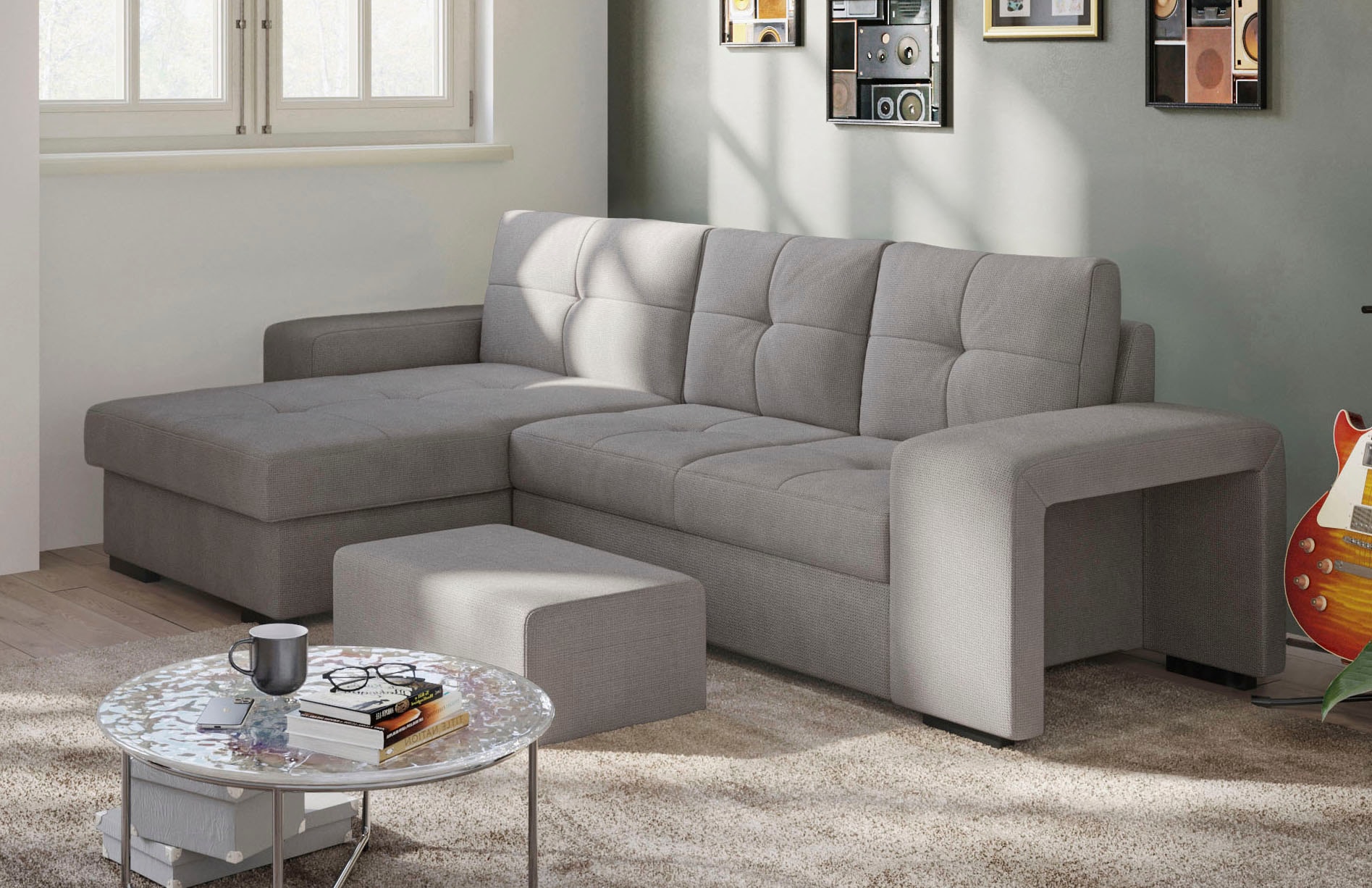 COTTA Ecksofa »Mattina L-Form«, mit Hocker, wahlweise mit Bettfunktion & Bettkasten