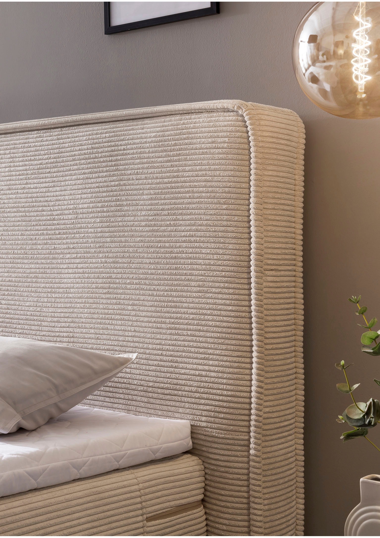 Home affaire Boxspringbett »SHERWOOD Hotelbett, Polsterbett«, Hochwertiger Cord,weiche Velours-Struktur, mit Topper, Eiche