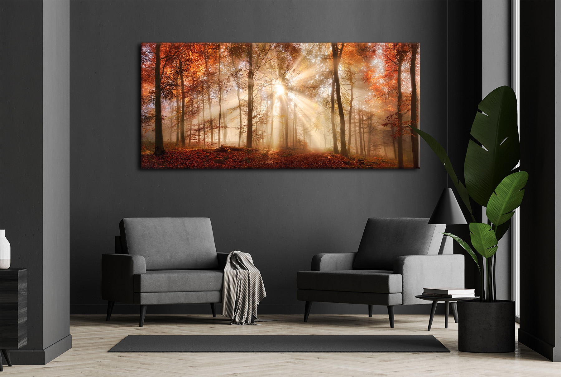 Bönninghoff Bild »Wandbild HERBSTWALD XXL 90x200 cm – Leinwandbild Keilrahmen Deko« Sonnenaufgang & -untergang | Wald | Waldbilder auf Keilrahmen gespannt