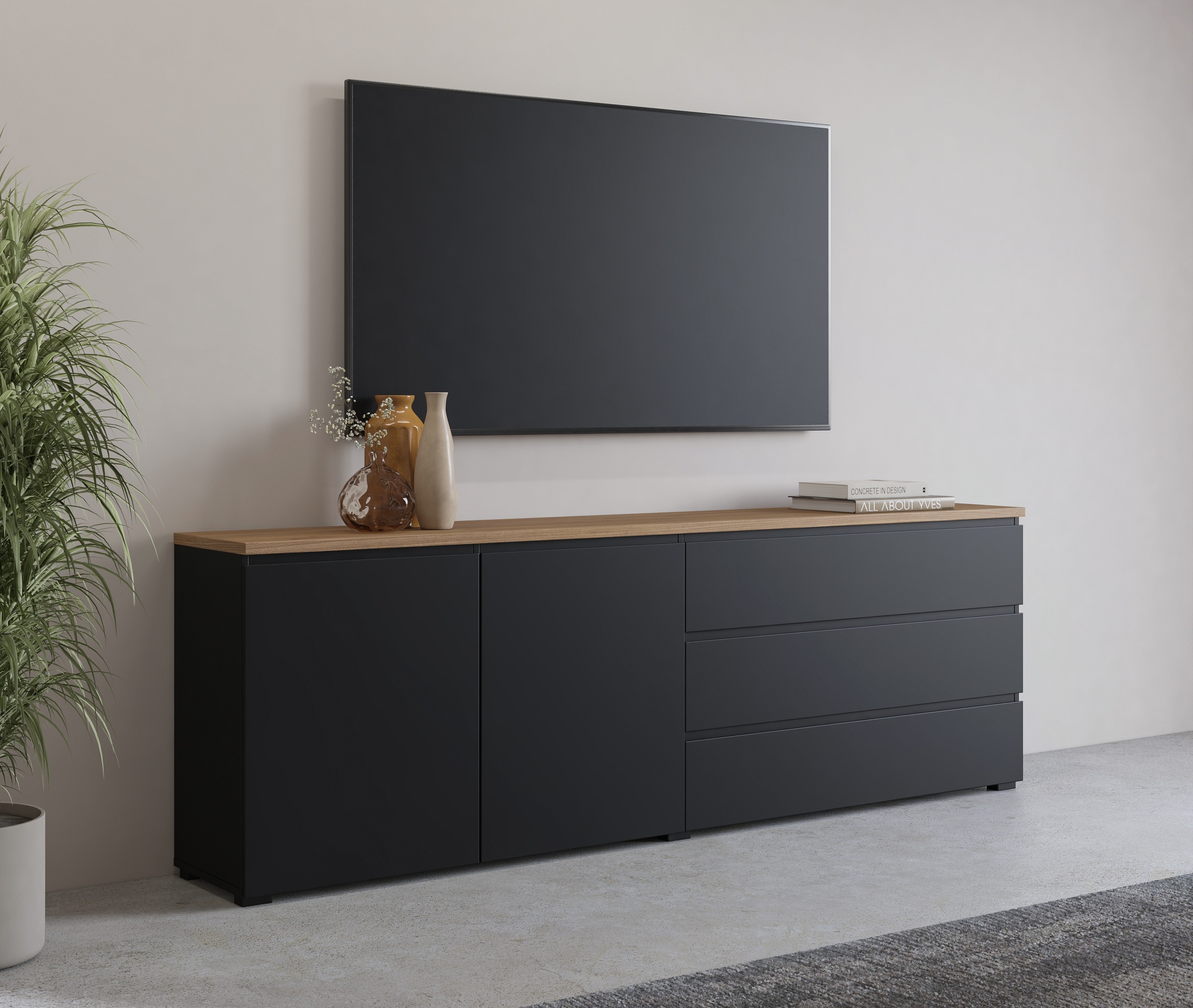 Image of GOODproduct Sideboard "Modo, Breite 200 cm, moderne grifflose Kommode 2Türen/3 SK" Schubladenkommode mit viel Stauraum, Einlegeböden verstellbar