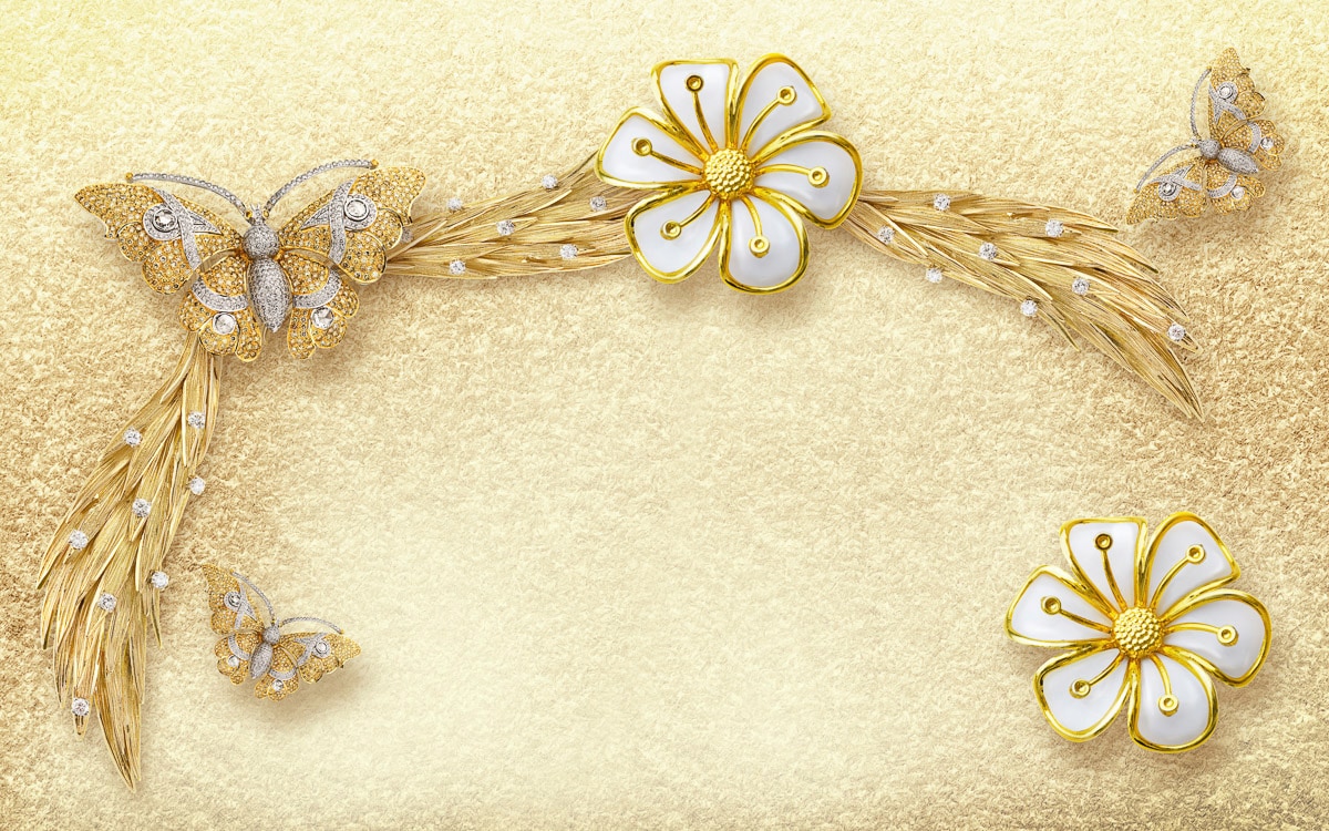Image of Papermoon Fototapete "Muster Blumen gold weiss"