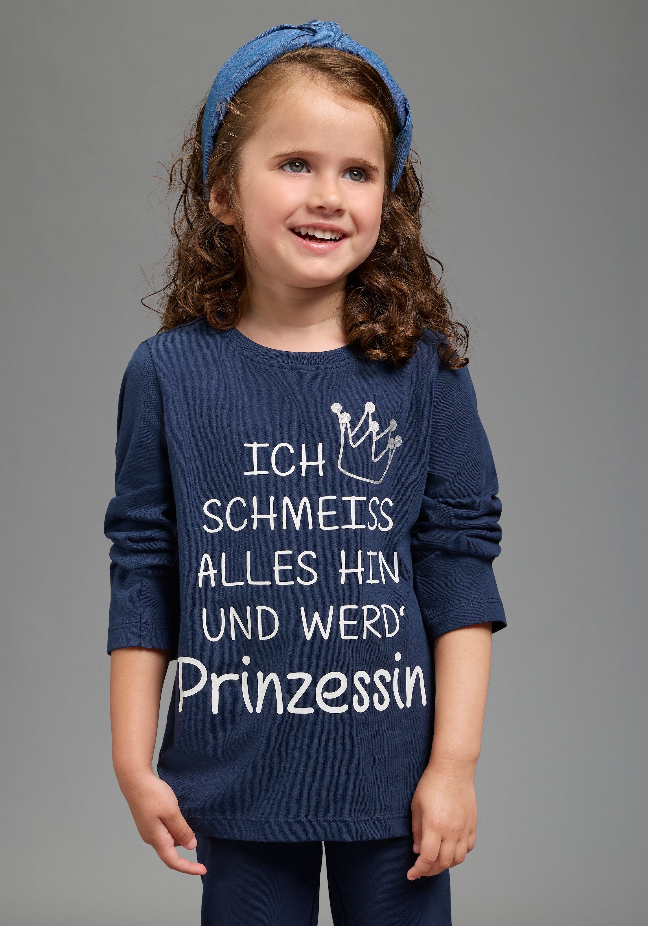 KIDSWORLD Langarmshirt »Ich schmeiss alles hin und werd´ Prinzessin« langärmlig,  Basic-Passform,  mit Glitzerdruck