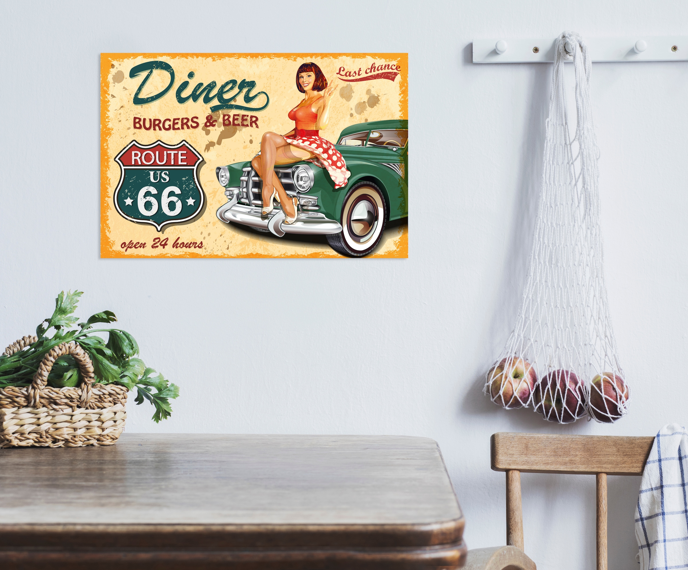 queence Metallbild »DINER«, Schriftzüge-Schriftzug-Sprüche-Sprüche & Texte-Vintage-Getränke-Essen, Stahlschild, Blechschild, Sprüche, Texte, Diner, Retro