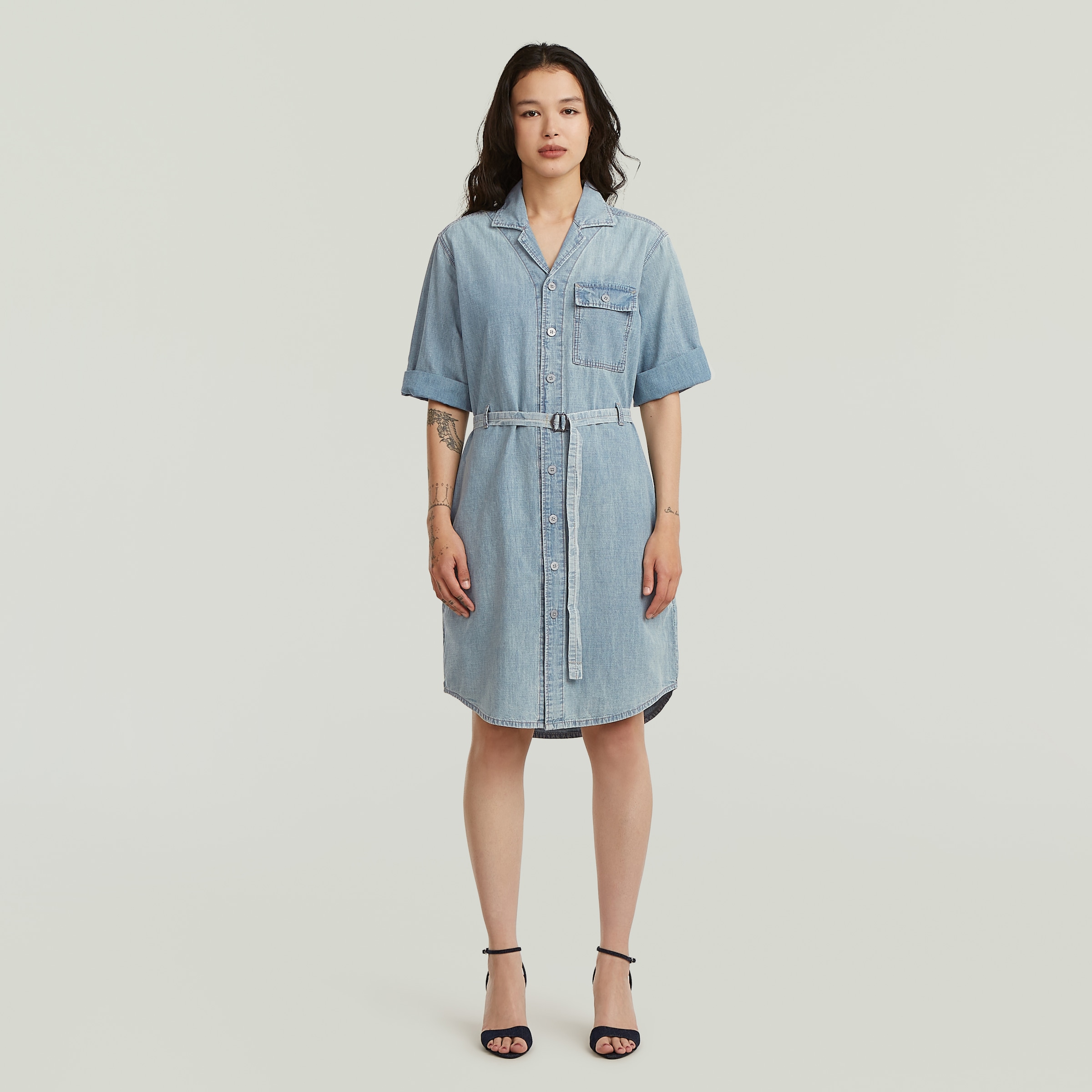 Image of G-STAR Hemdblusenkleid "Belted Shirt Dress ss wmn" Brusttasche mit Taillengürtel, Regular Fit