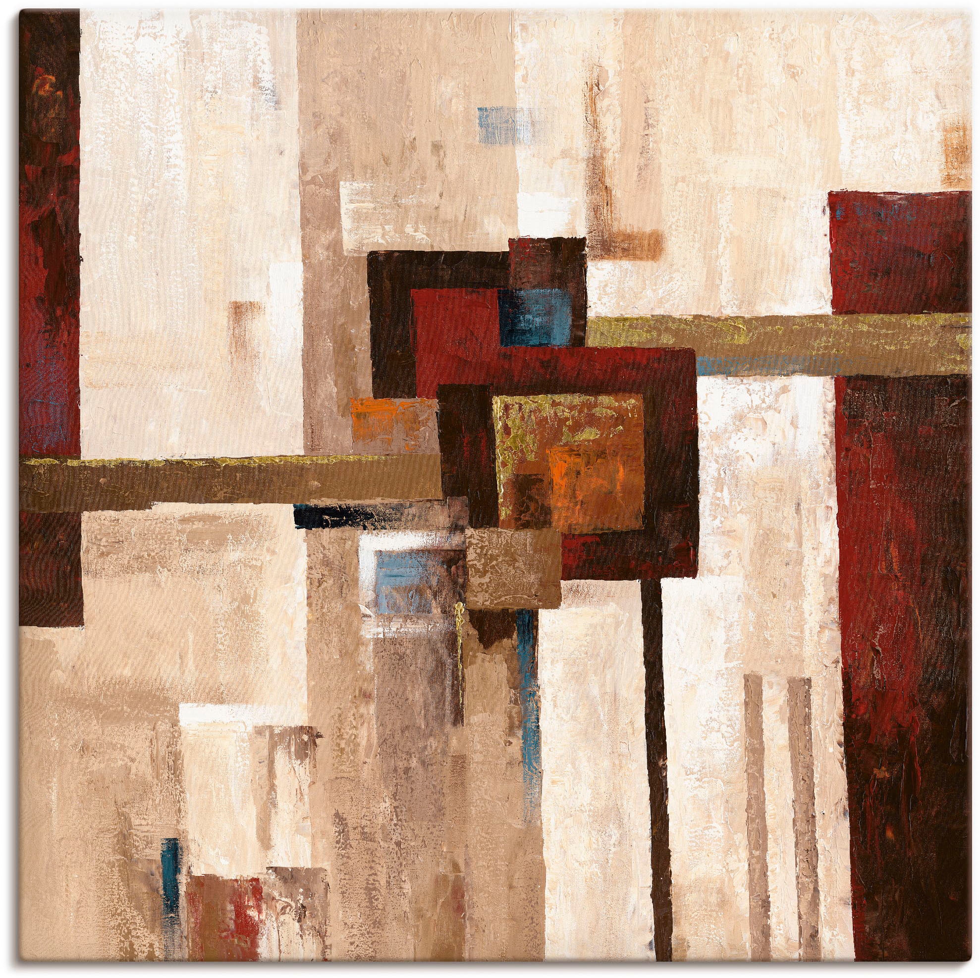 Image of Artland Leinwandbild "Rote und braune Vierecke II" Muster 1 Stk. tlg. auf Holzrahmen gespannt