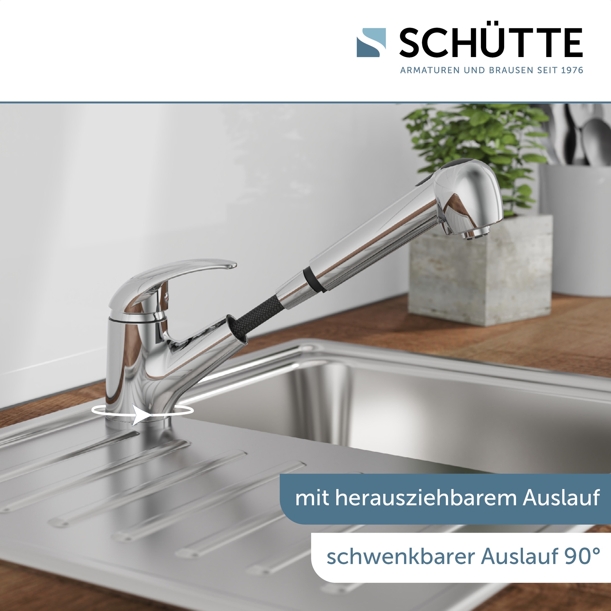 Schütte Spültischarmatur »ABERDEEN« mit Geschirrbrause, Niederdruck Armatur Küche, 150° schwenkbar, Chrom