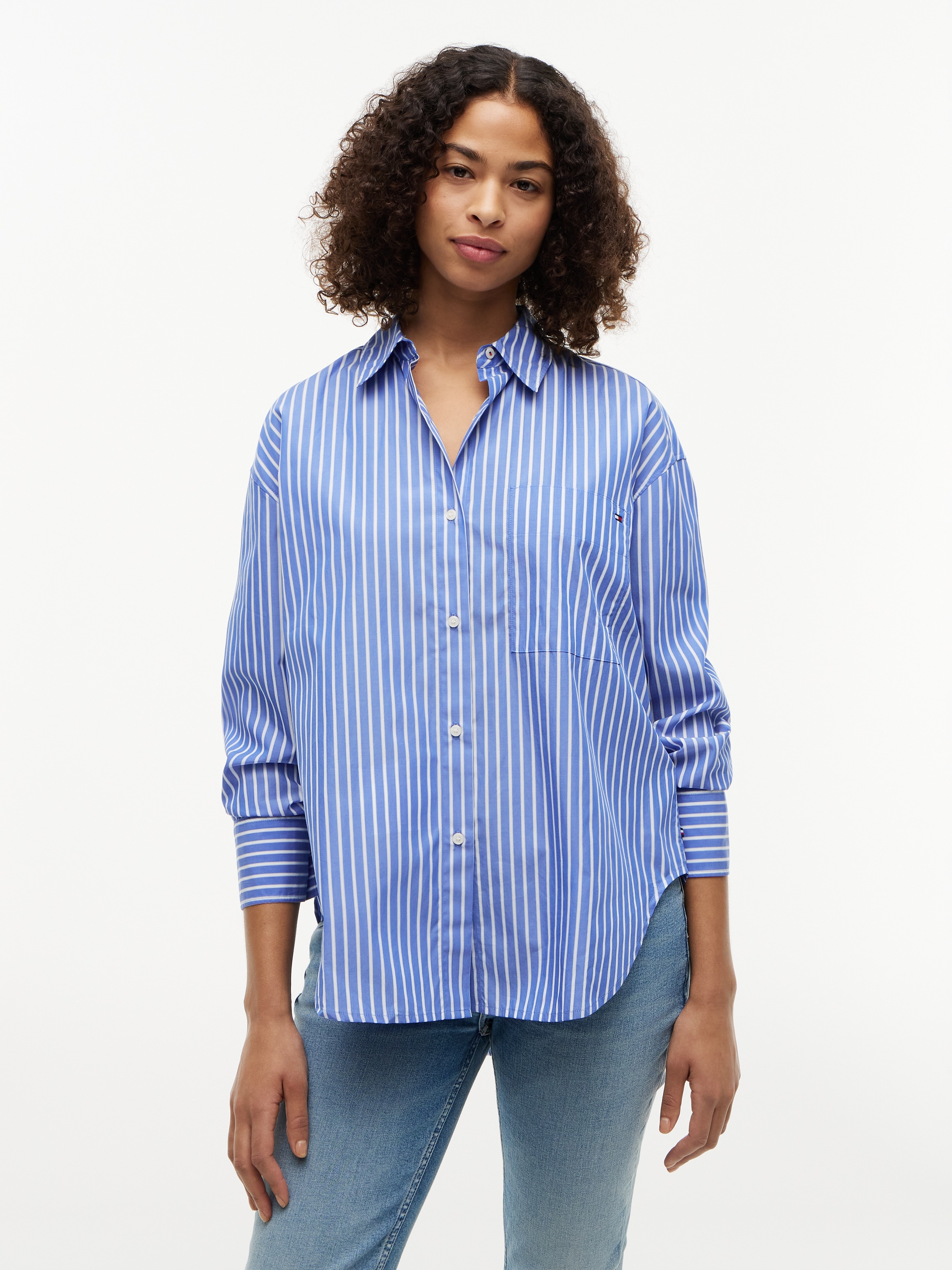 Image of Tommy Hilfiger Hemdbluse "MODERN POPLIN BLUE STR SHIRT LS" Baumwolle, Brusttasche, regular fit