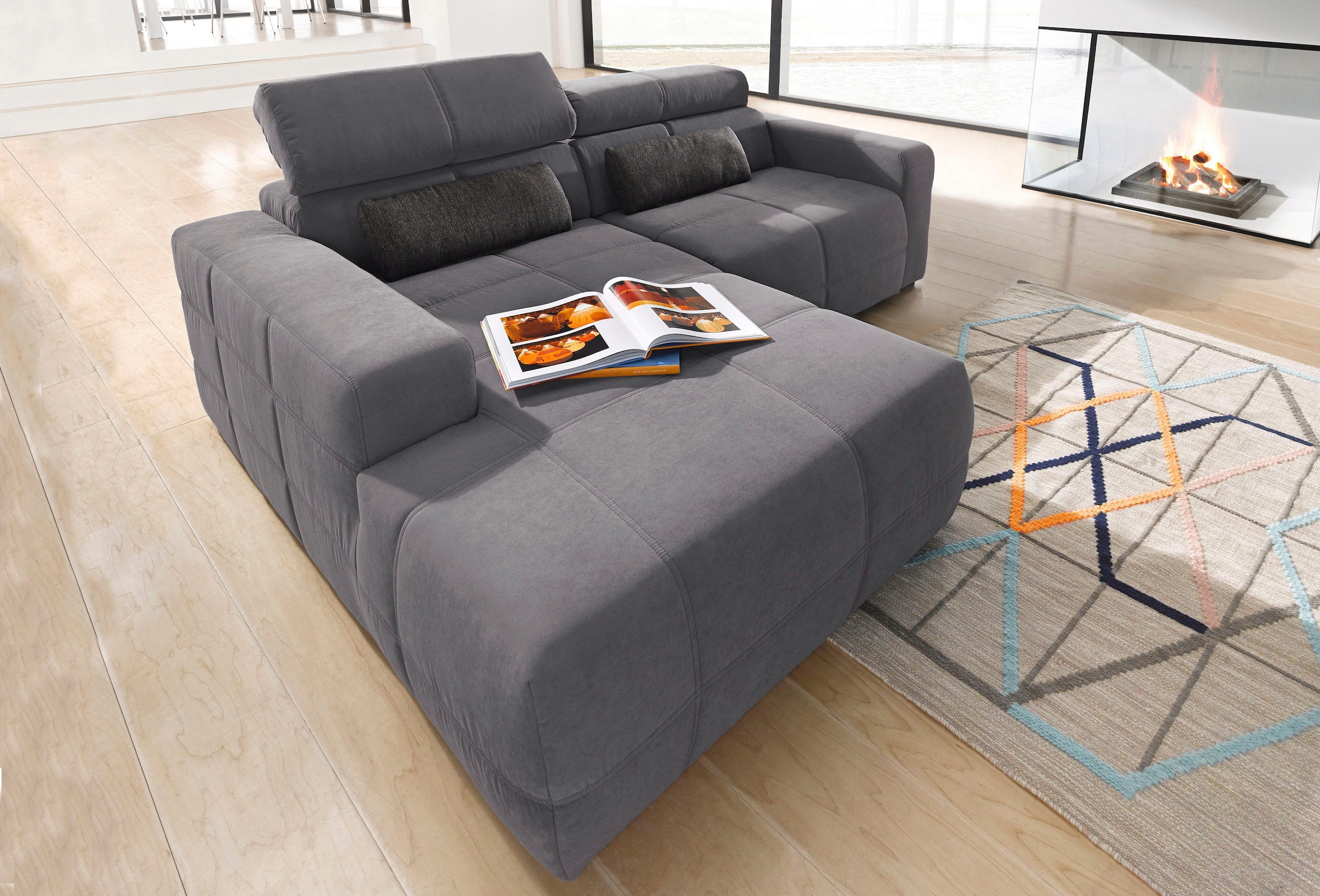 Image of DOMO collection Ecksofa "BRANDON inkl. Kopfteilverstellung, 214x100x80 cm, L-Form" Luxus-Microfaser, grau